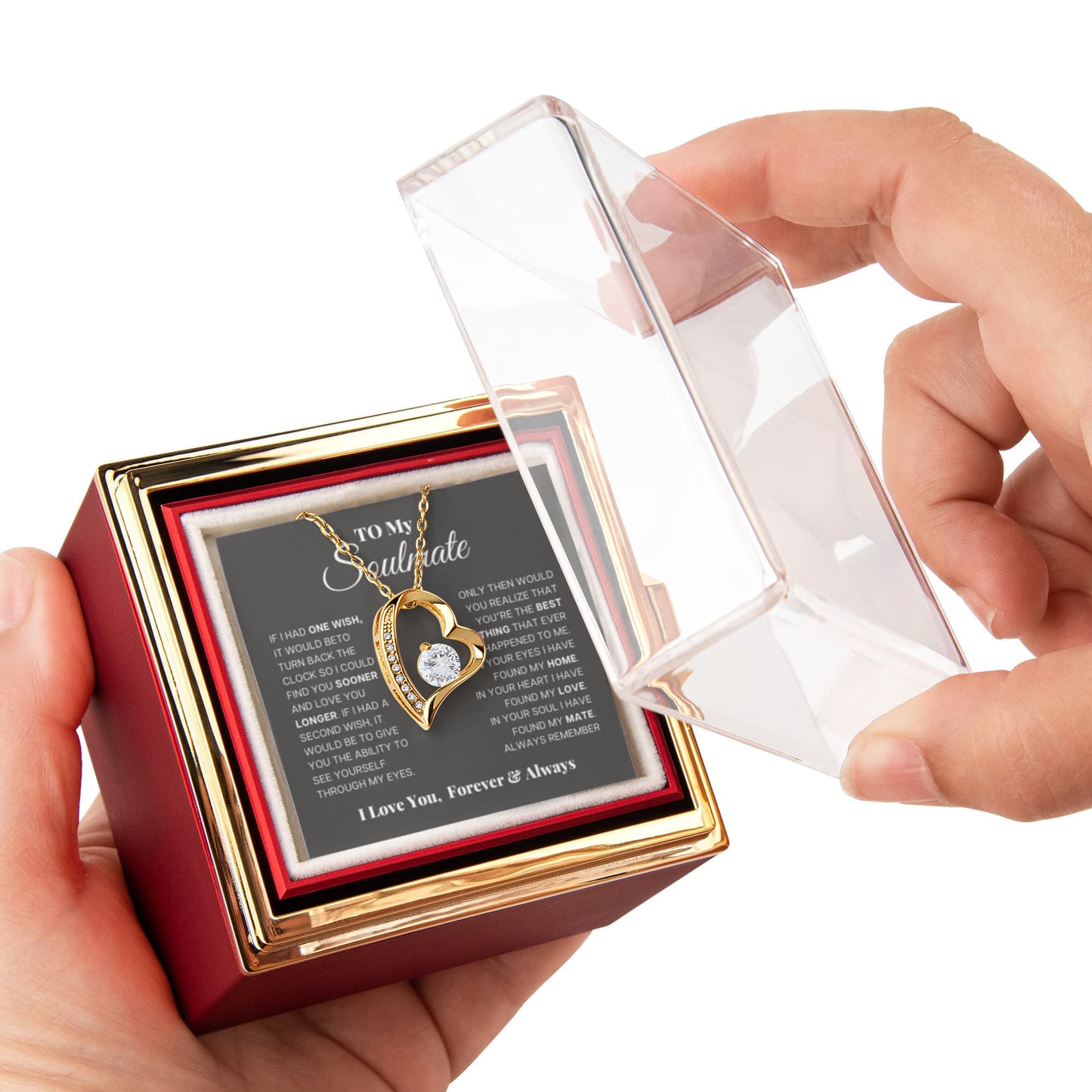 To my Soulmate Wife Necklace from Husband, Forever Love Pendant with Rotating Rose Box, Gift for Anniversary, Valentines Day, Birthday