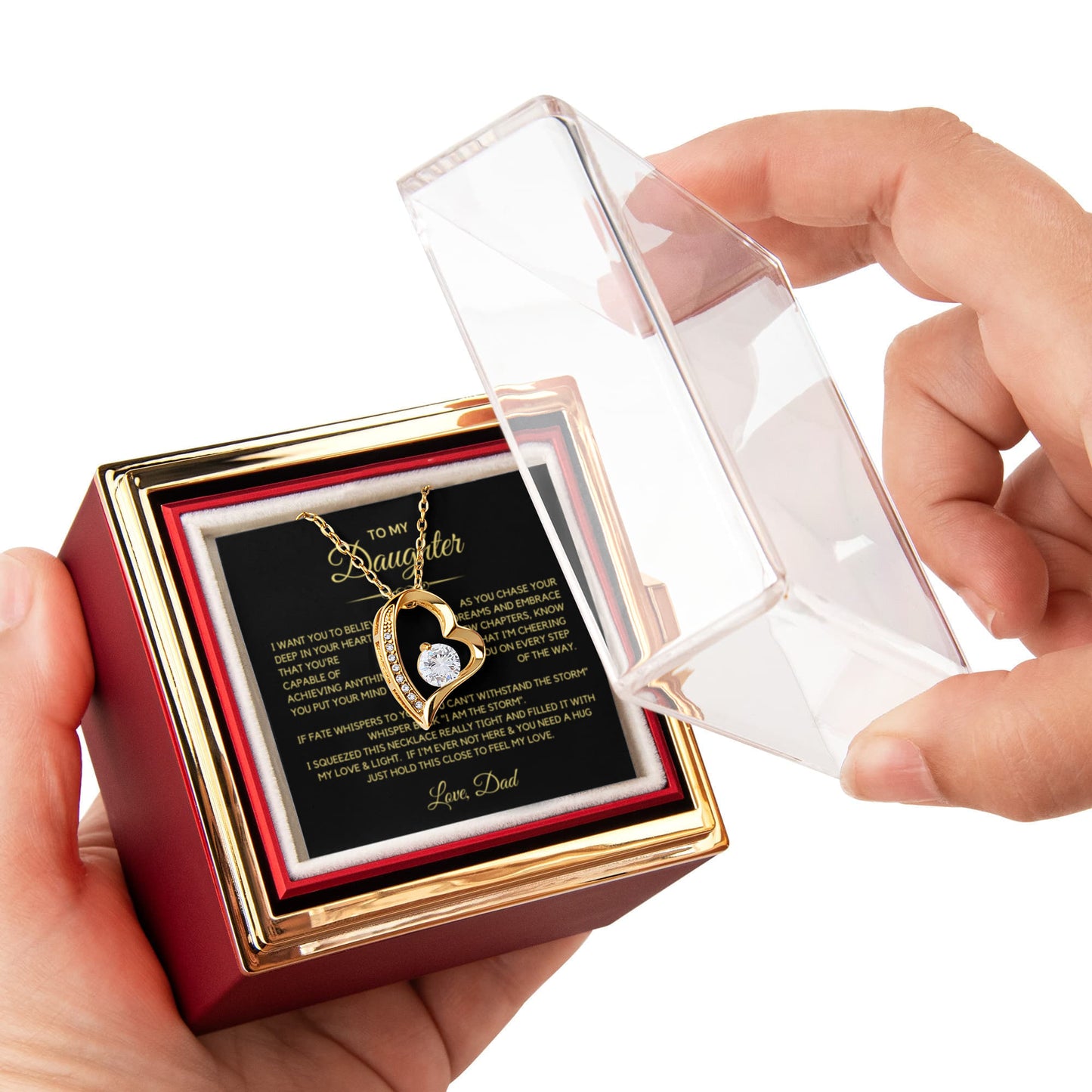 Daughter Necklace from Dad, Forever Love Pendant with Rotating Rose Box, Gift for Birthday, Valentines Day, Graduation, Christmas