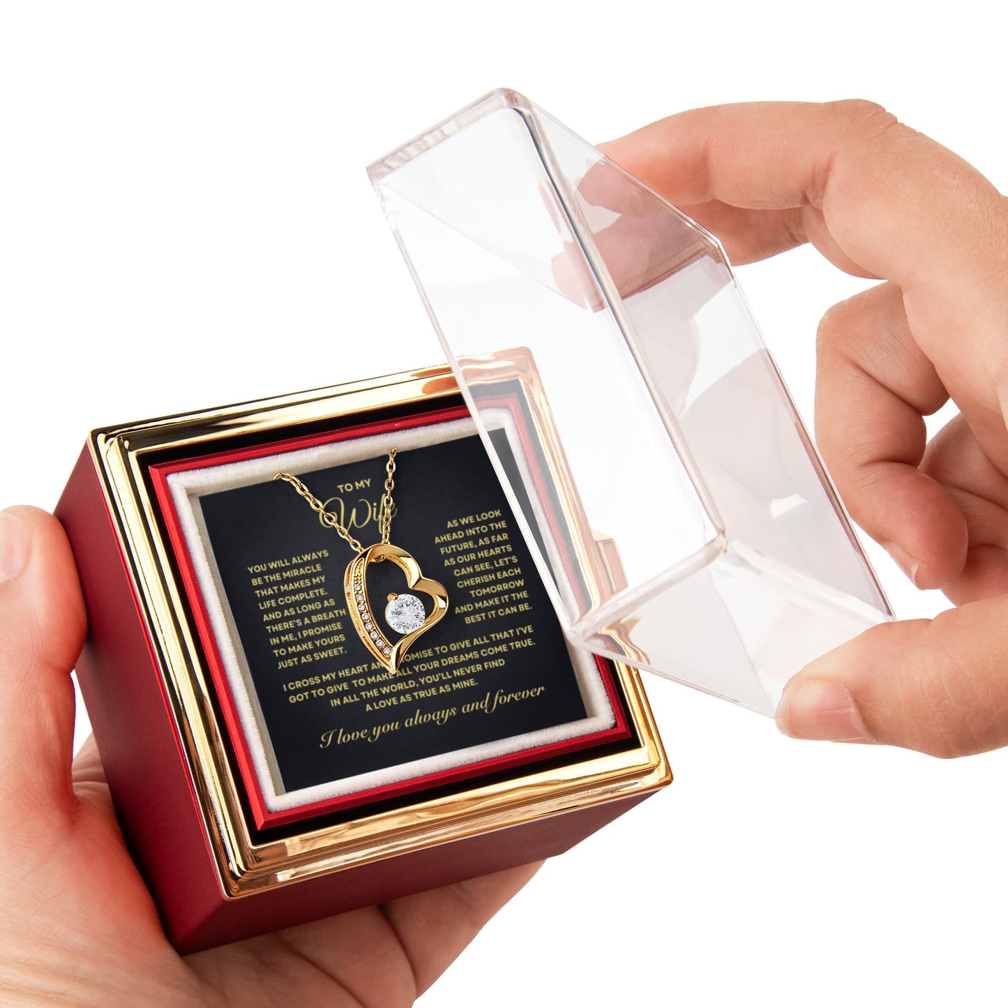 To my Wife Necklace from Husband, Forever Love Pendant with Rotating Rose Box, Gift for Anniversary, Valentines Day, Birthday