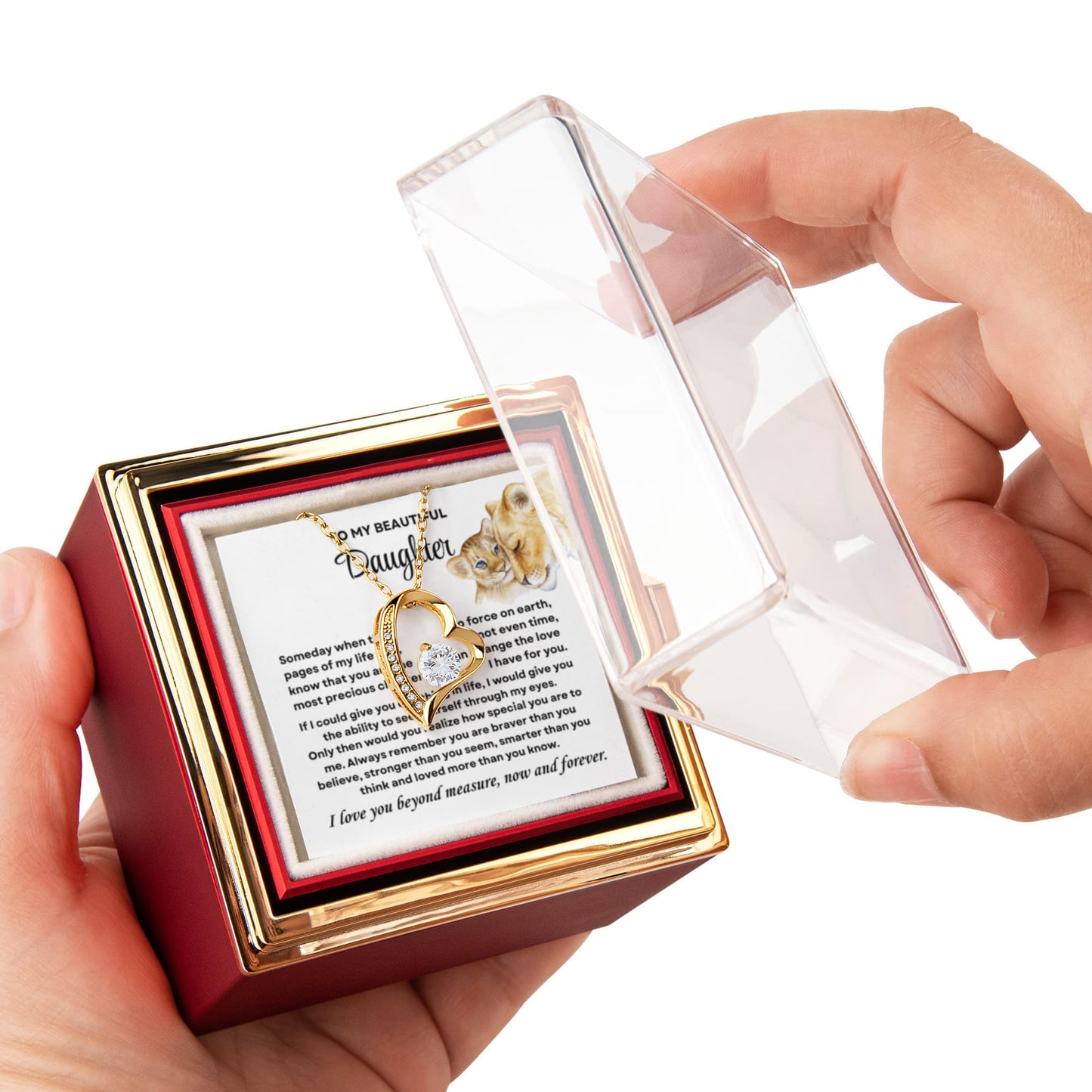 Daughter Necklace from Mom, Forever Love Pendant with Rotating Rose Box, Gift for Birthday, Valentines Day, Graduation, Christmas