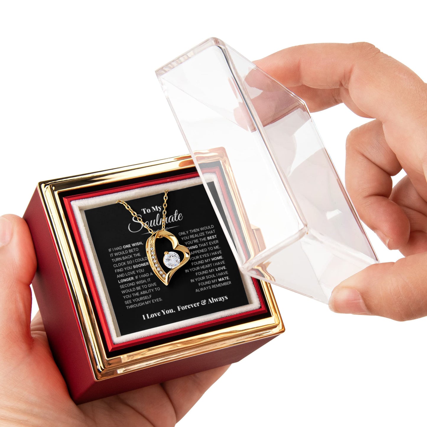 To my Soulmate Wife Necklace from Husband, Forever Love Pendant with Rotating Rose Box, Gift for Anniversary, Valentines Day, Birthday