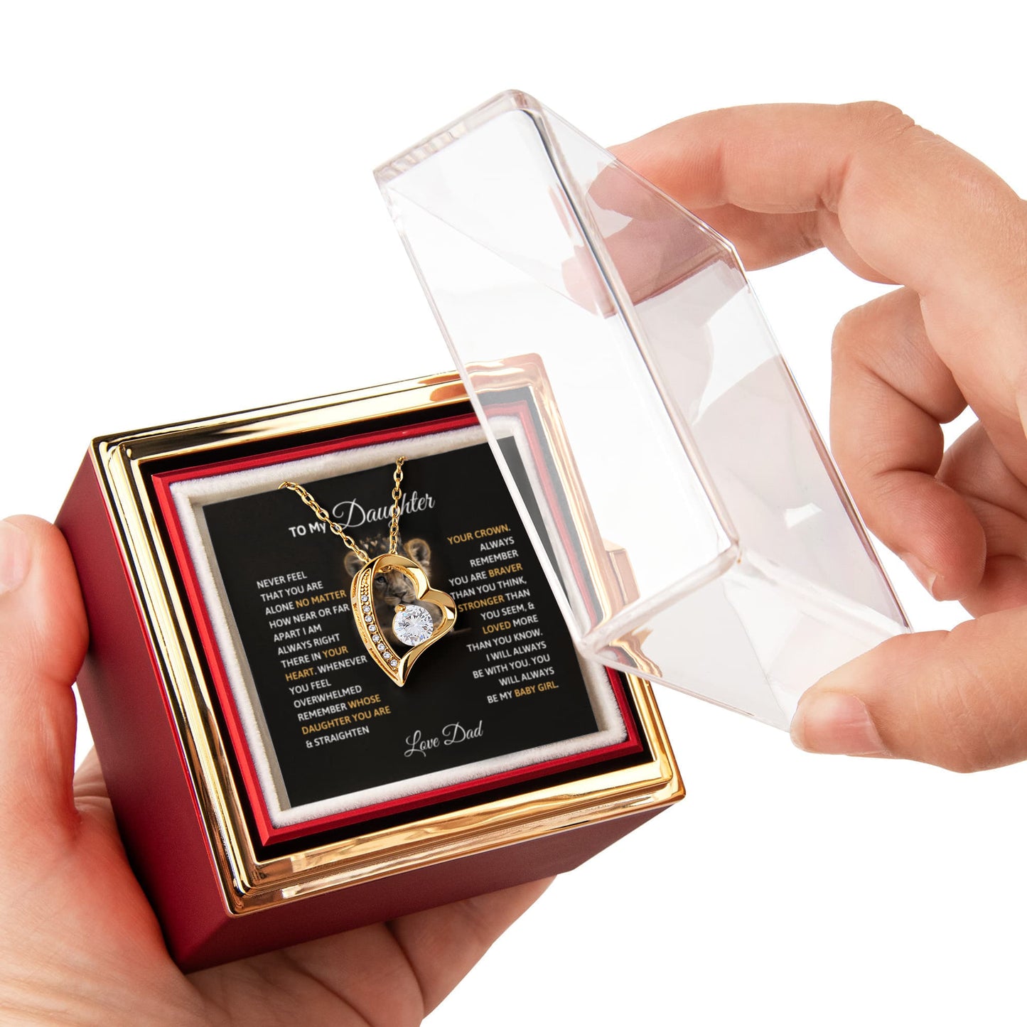 Daughter Necklace from Dad, Forever Love Pendant with Rotating Rose Box, Gift for Birthday, Valentines Day, Graduation, Christmas