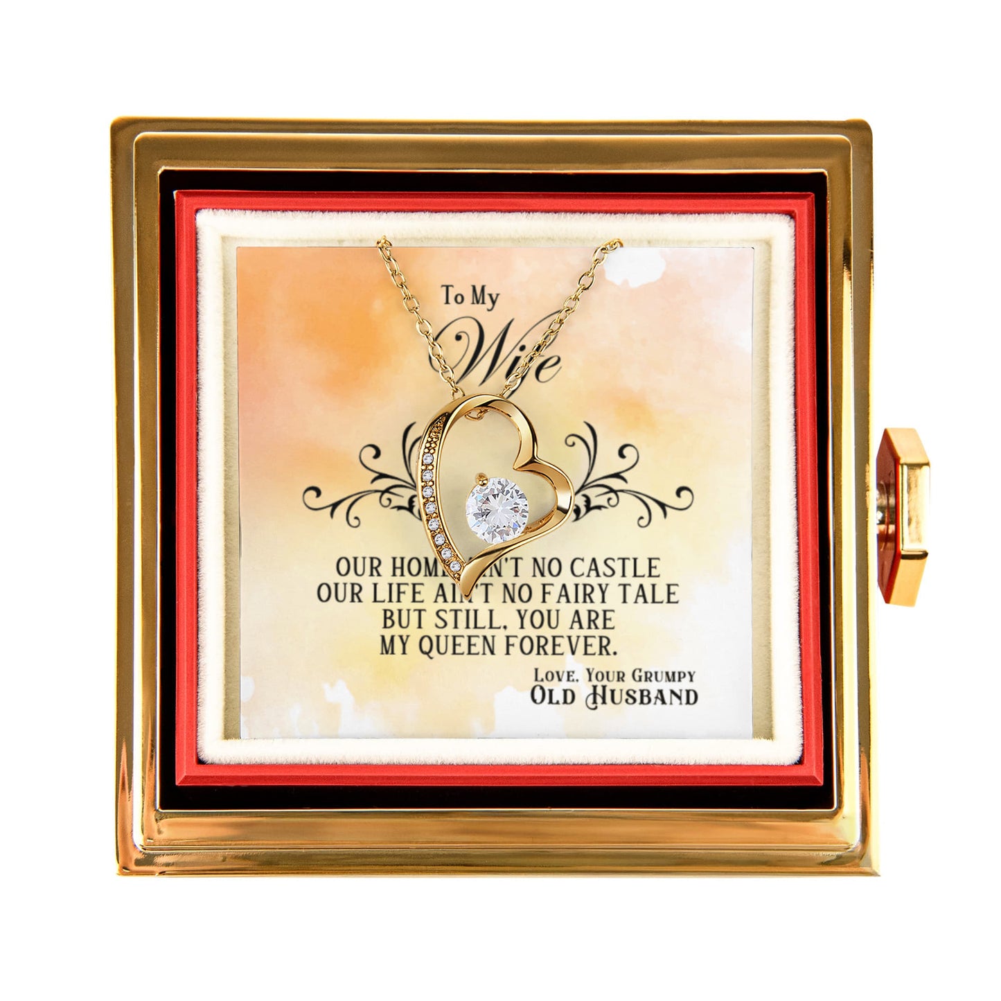 To my Wife Necklace from Husband, Forever Love Pendant with Rotating Rose Box, Gift for Anniversary, Valentines Day, Birthday, Christmas