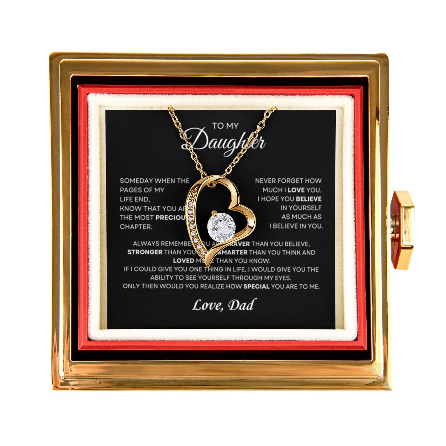 Daughter Necklace from Dad, Forever Love Pendant with Rotating Rose Box, Gift for Birthday, Valentines Day, Graduation, Christmas