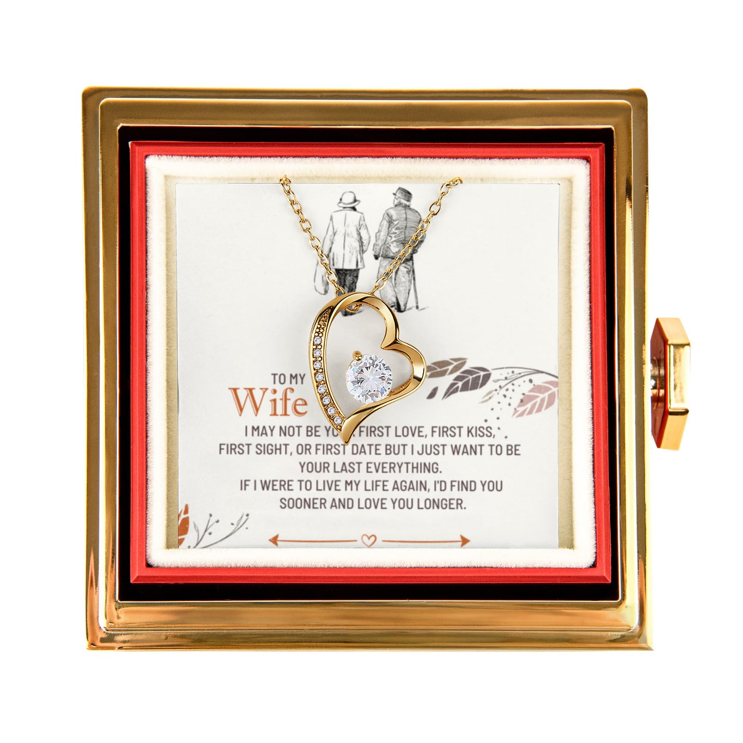 To my Wife Necklace from Husband, Forever Love Pendant with Rotating Rose Box, Gift for Anniversary, Valentines Day, Birthday