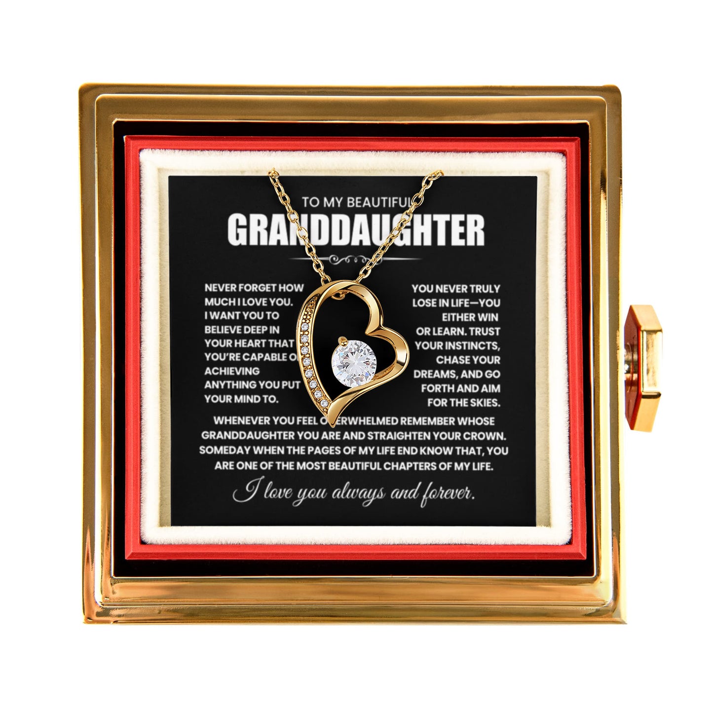 To my Granddaughter necklace from Grandparents, Forever Love Pendant with Rotating Rose Box, Gift for Birthday, Valentines Day, Graduation, Christmas