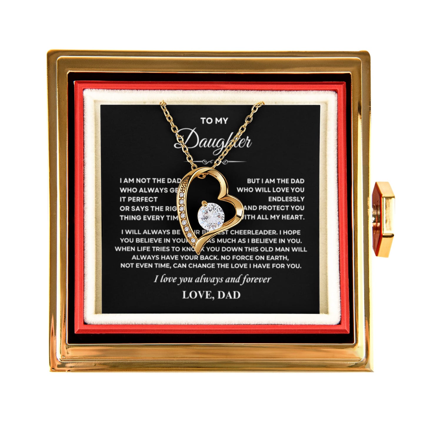 Daughter Necklace from Dad, Forever Love Pendant with Rotating Rose Box, Gift for Birthday, Valentines Day, Graduation, Christmas