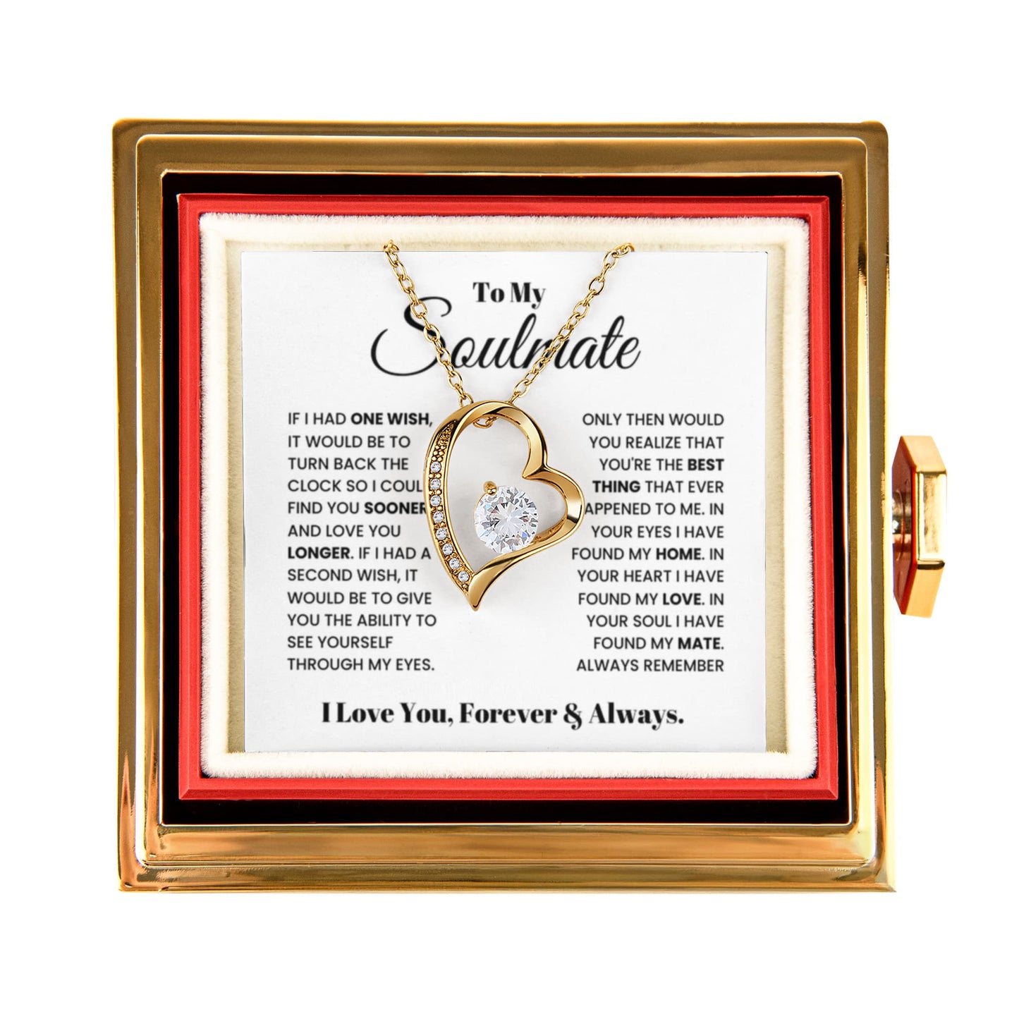To my Soulmate Wife Necklace from Husband, Forever Love Pendant with Rotating Rose Box, Gift for Anniversary, Valentines Day, Birthday