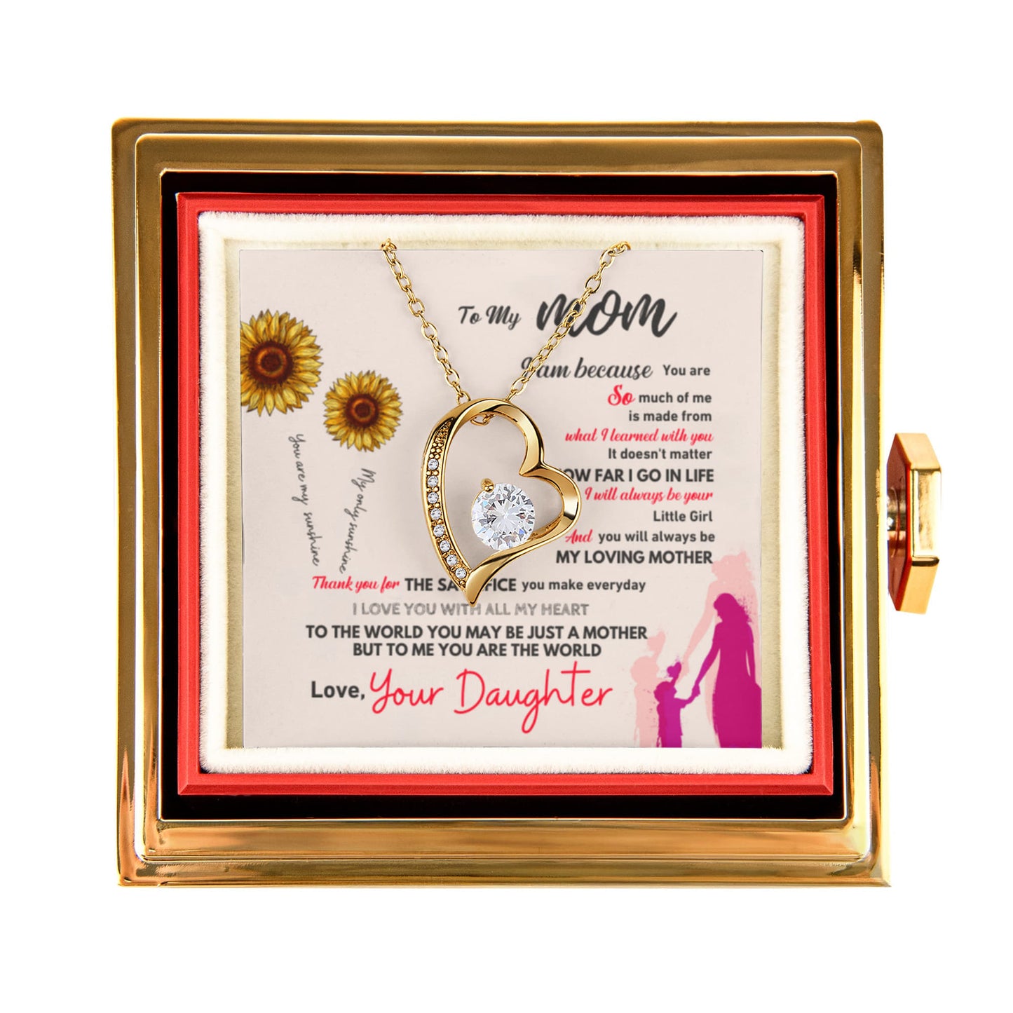 To my Mom Gift from Daughter, Forever Love Necklace with Rotating Rose Box, Gift for mothers day, Valentines Day, Birthday