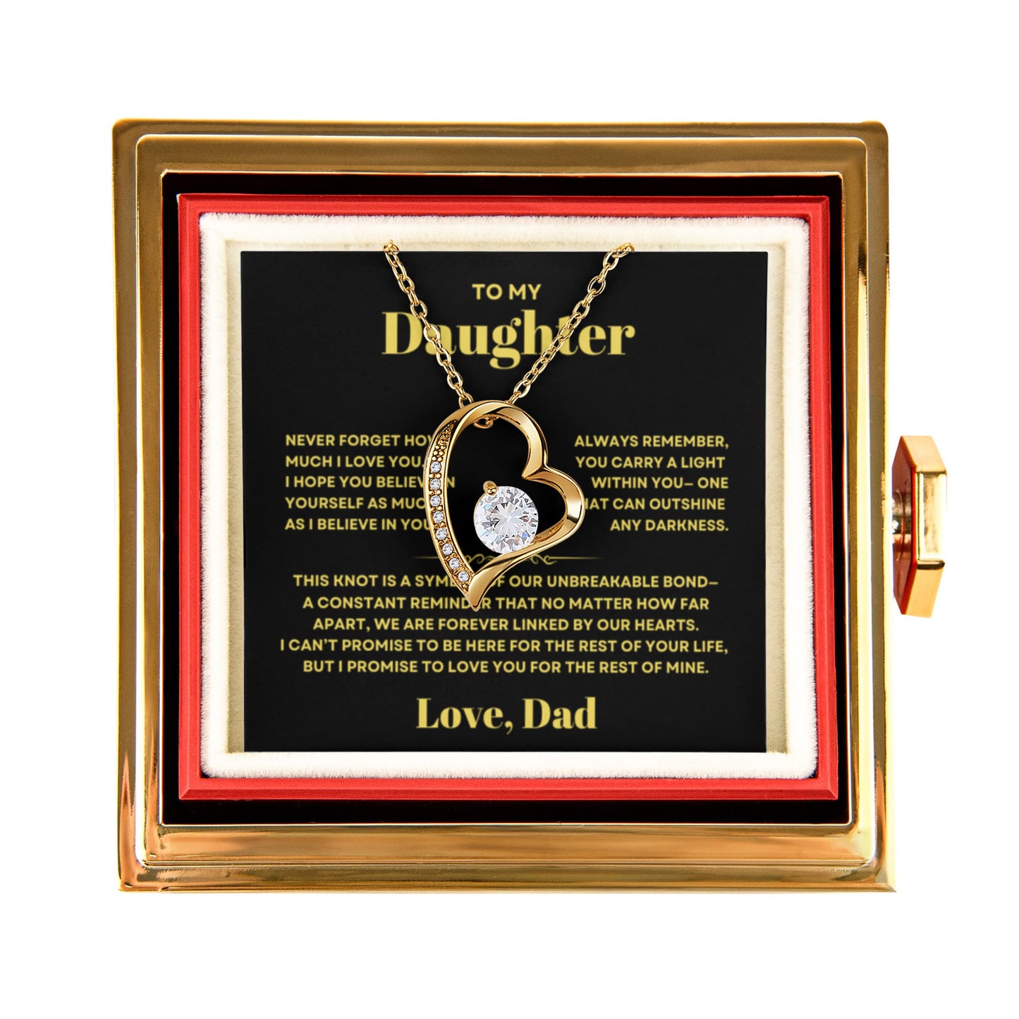 Daughter Necklace from Dad, Forever Love Pendant with Rotating Rose Box, Gift for Birthday, Valentines Day, Graduation, Christmas