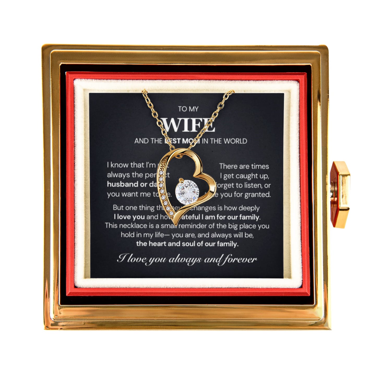To my Wife Necklace from Husband, Forever Love Pendant with Rotating Rose Box, Gift for Mothers Day, Anniversary, Valentines Day, Birthday