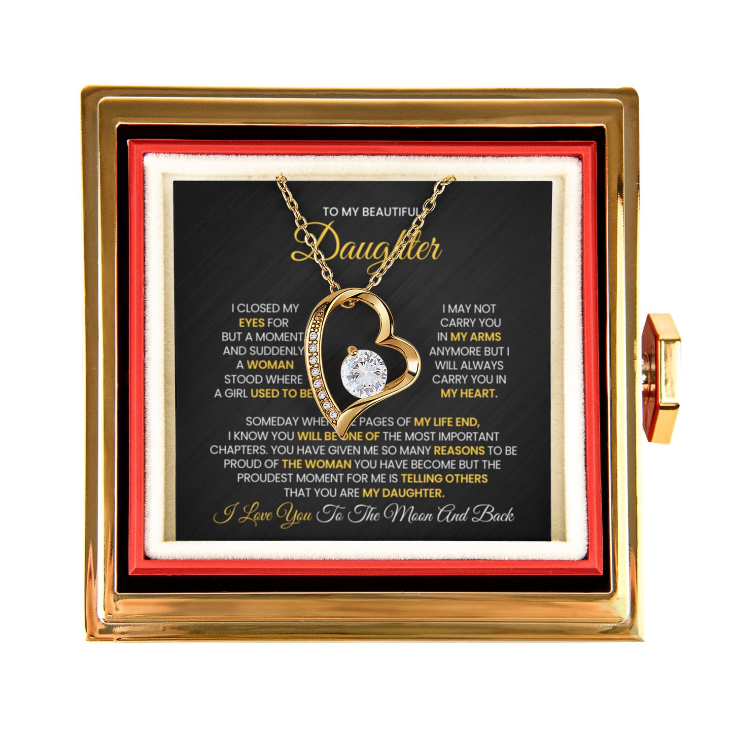 Daughter Necklace from Mom and Dad, Forever Love Pendant with Rotating Rose Box, Gift for Birthday, Valentines Day, Graduation, Christmas