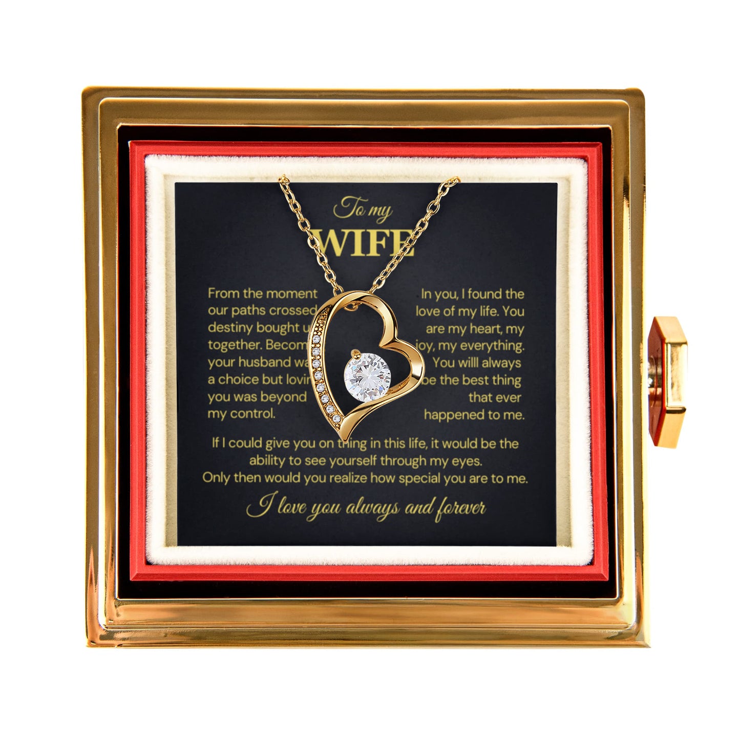 To my Wife Necklace from Husband, Forever Love Pendant with Rotating Rose Box, Gift for Anniversary, Valentines Day, Birthday