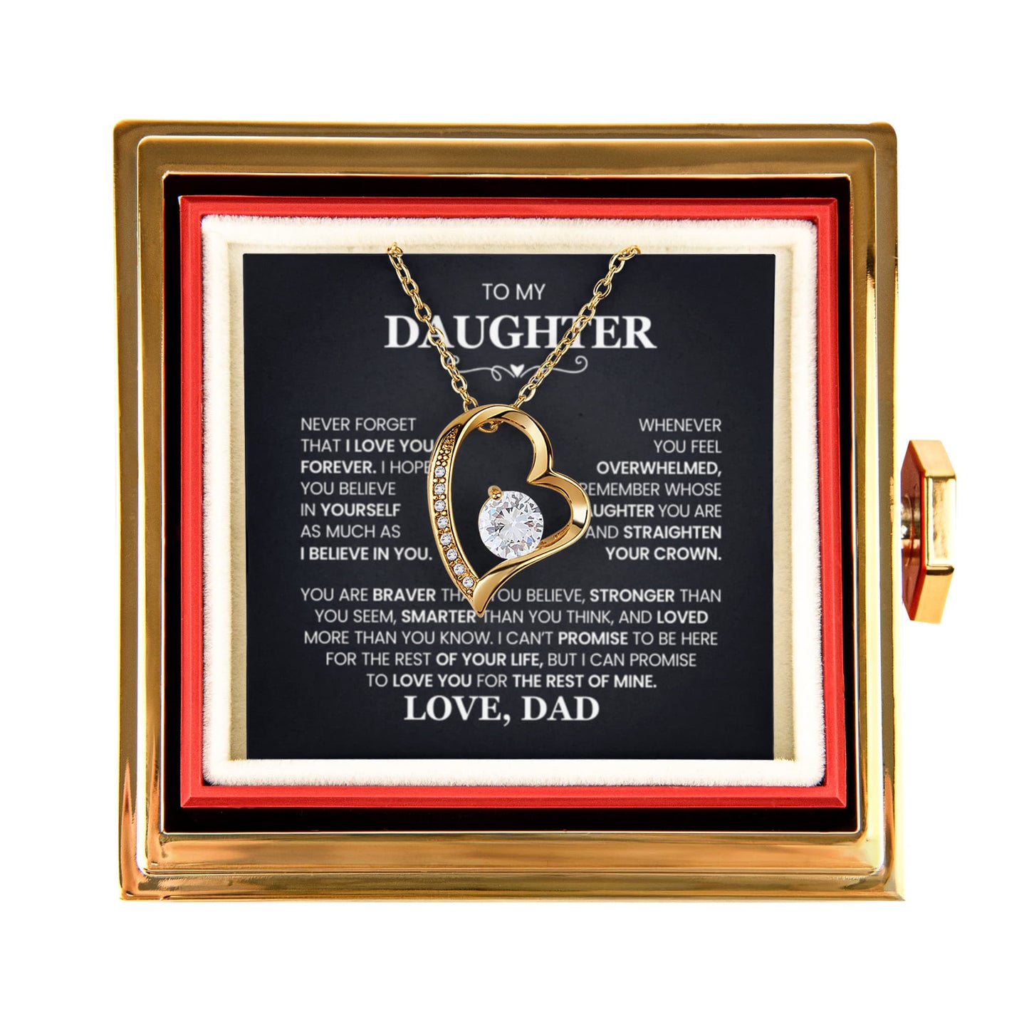 Daughter Necklace from Dad, Forever Love Pendant with Rotating Rose Box, Gift for Birthday, Valentines Day, Graduation, Christmas