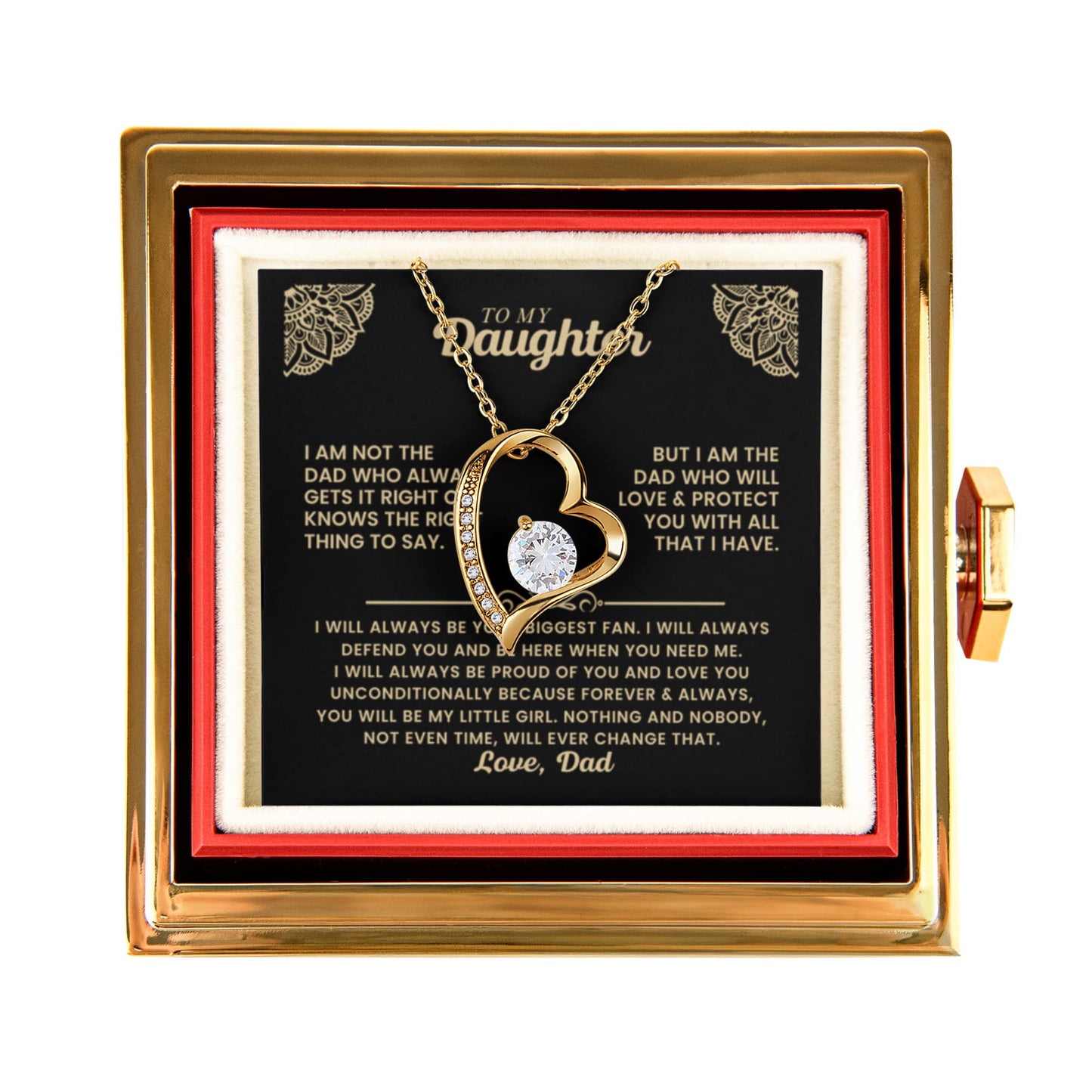 Daughter Necklace from Dad, Forever Love Pendant with Rotating Rose Box, Gift for Birthday, Valentines Day, Graduation, Christmas