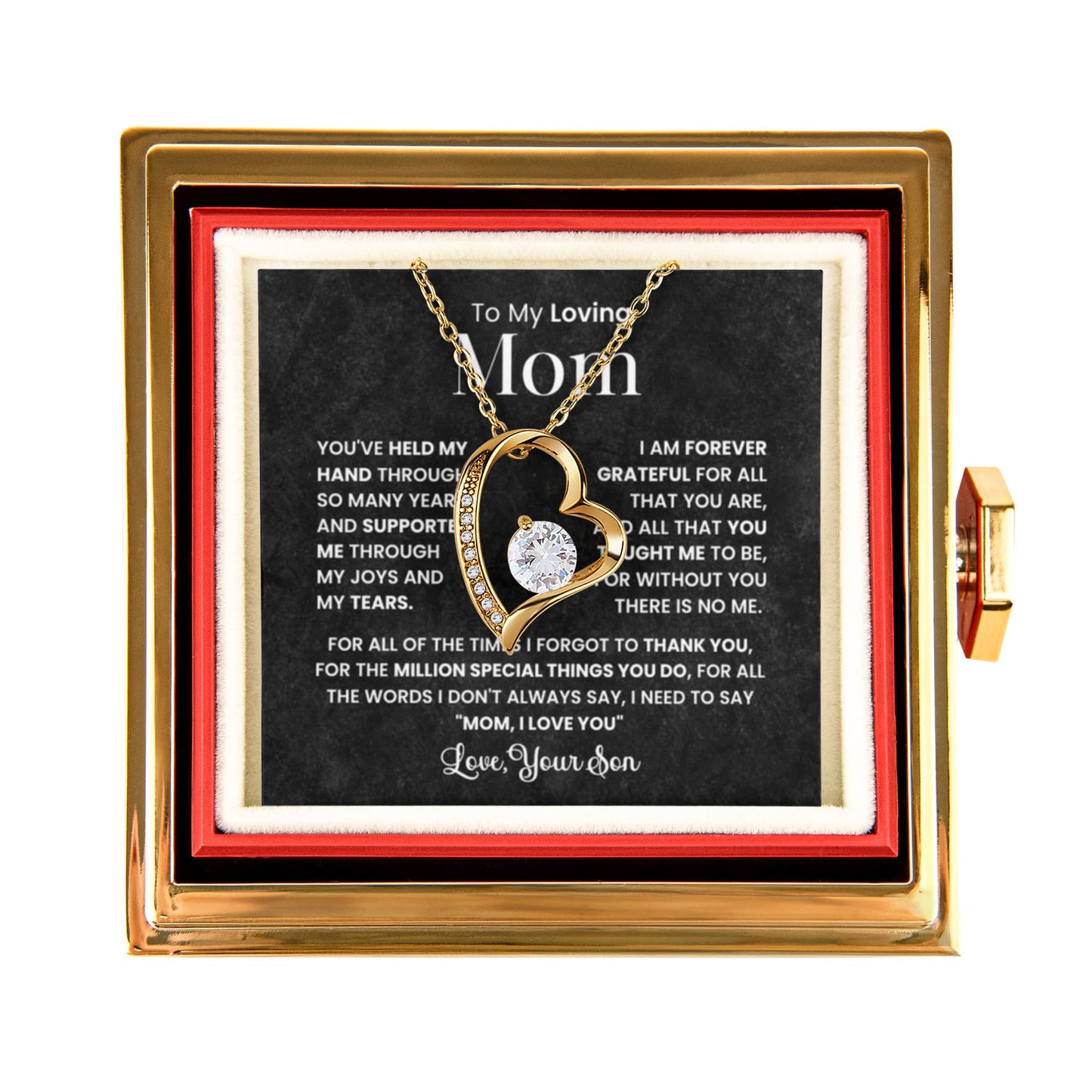 To my Mom Gift from son, Forever Love Necklace with Rotating Rose Box, Gift for mothers day, Valentines Day, Birthday