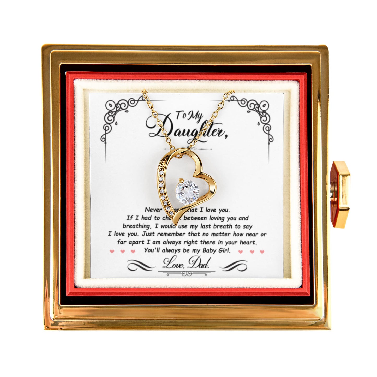 Daughter Necklace from Dad, Forever Love Pendant with Rotating Rose Box, Gift for Birthday, Valentines Day, Graduation, Christmas