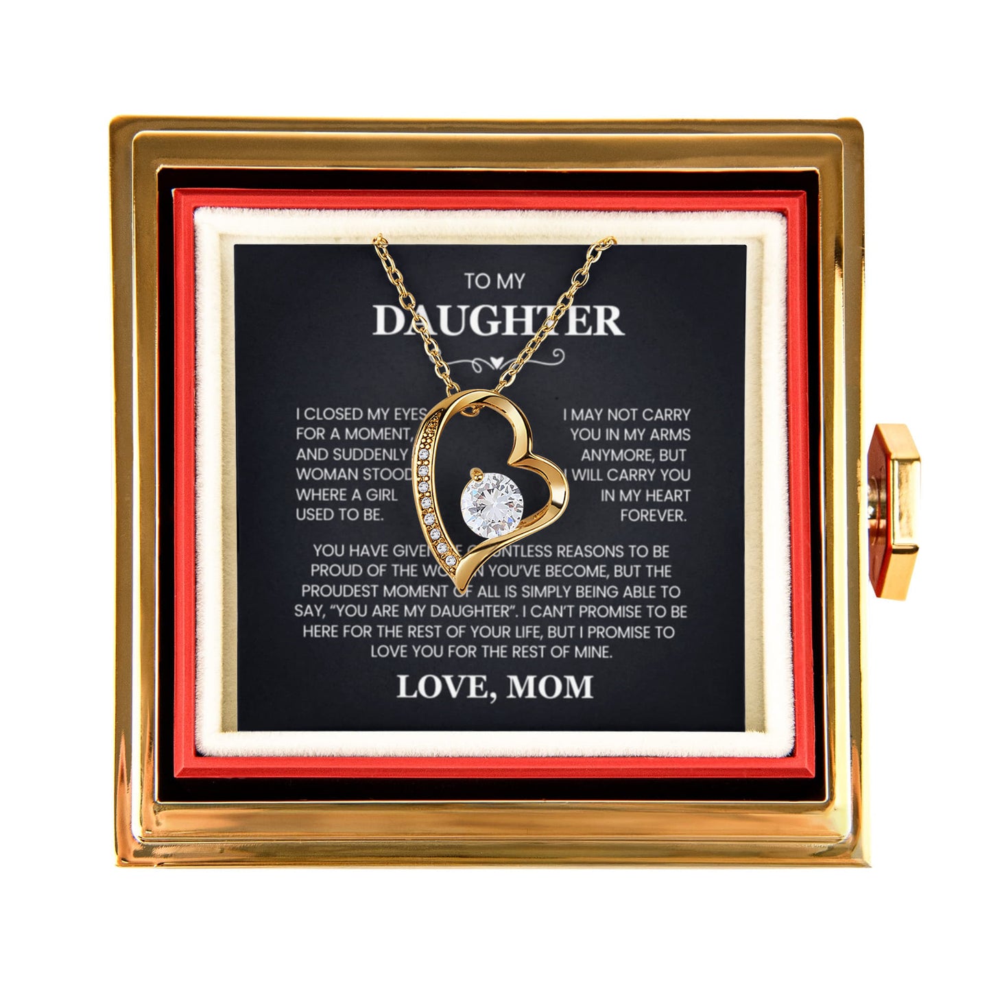 Daughter Necklace from Mom, Forever Love Pendant with Rotating Rose Box, Gift for Birthday, Valentines Day, Graduation, Christmas