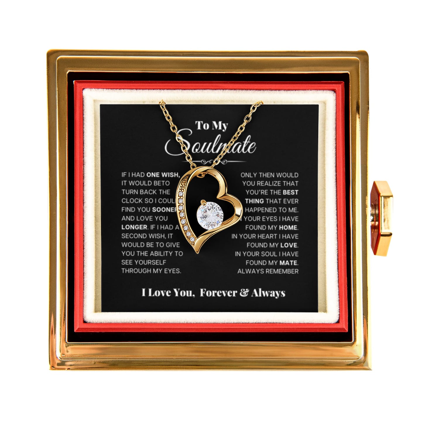 To my Soulmate Wife Necklace from Husband, Forever Love Pendant with Rotating Rose Box, Gift for Anniversary, Valentines Day, Birthday