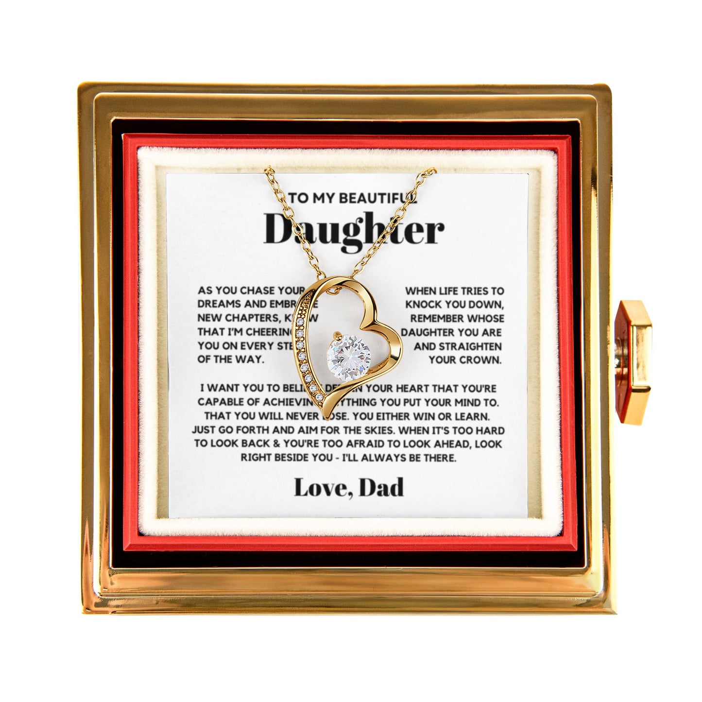 Daughter Necklace from Dad, Forever Love Pendant with Rotating Rose Box, Gift for Birthday, Valentines Day, Graduation, Christmas
