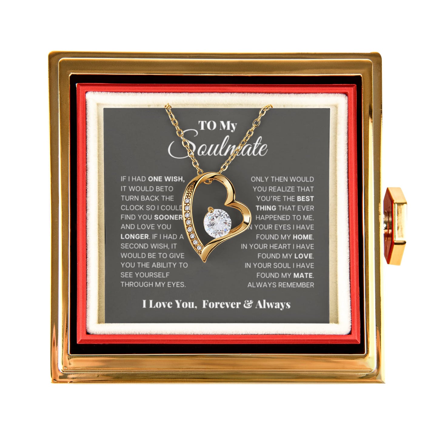 To my Soulmate Wife Necklace from Husband, Forever Love Pendant with Rotating Rose Box, Gift for Anniversary, Valentines Day, Birthday