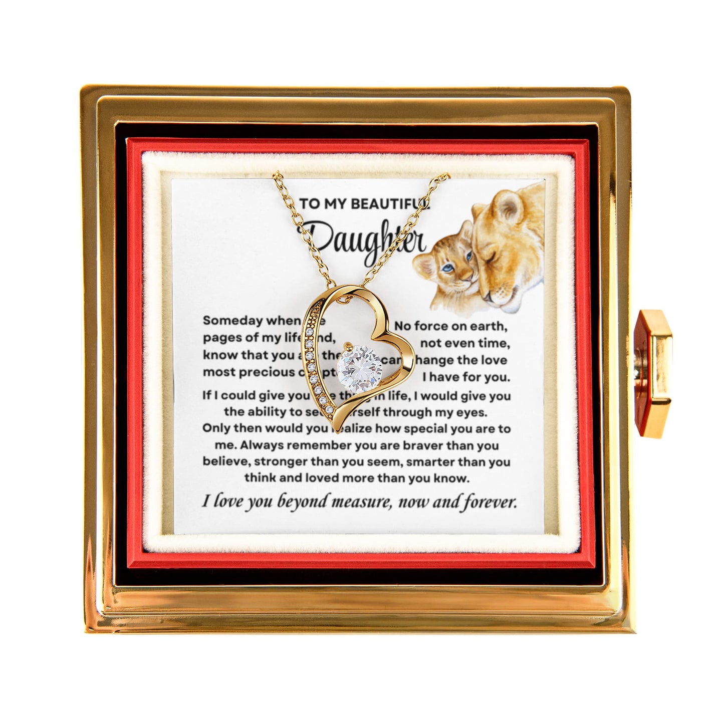 Daughter Necklace from Mom, Forever Love Pendant with Rotating Rose Box, Gift for Birthday, Valentines Day, Graduation, Christmas