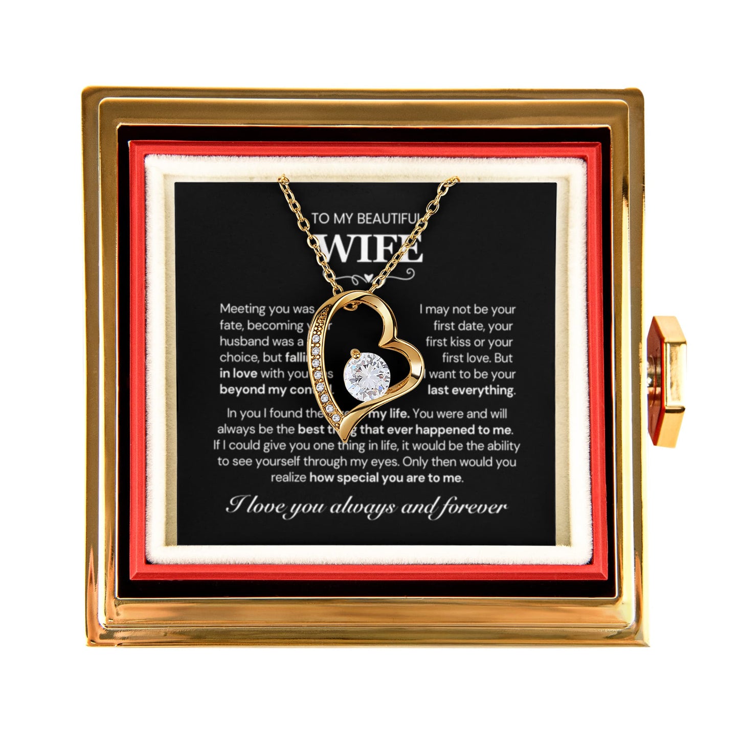 To my Wife Necklace from Husband, Forever Love Pendant with Rotating Rose Box, Gift for Anniversary, Valentines Day, Birthday