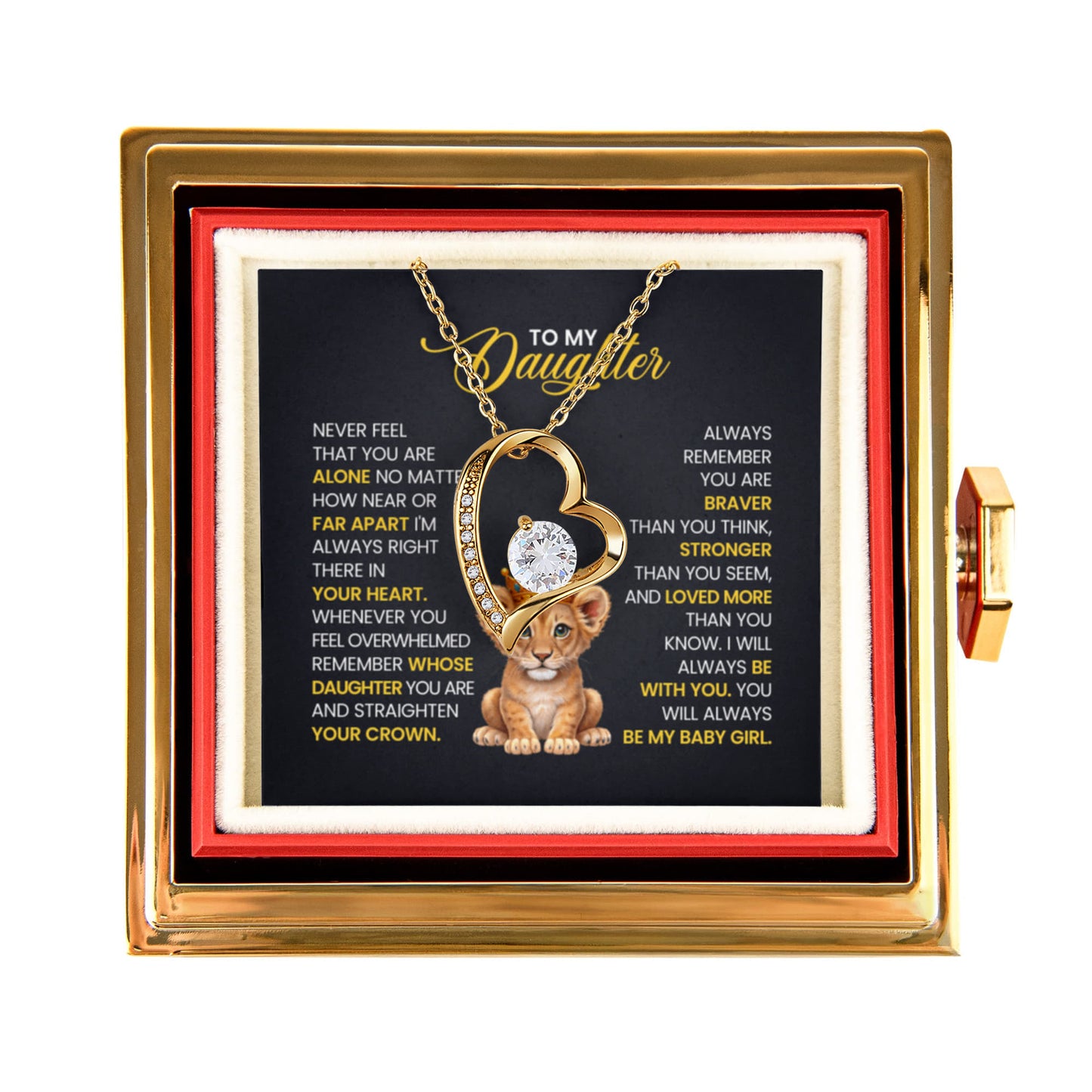 Daughter Necklace from Dad, Forever Love Pendant with Rotating Rose Box, Gift for Birthday, Valentines Day, Graduation, Christmas