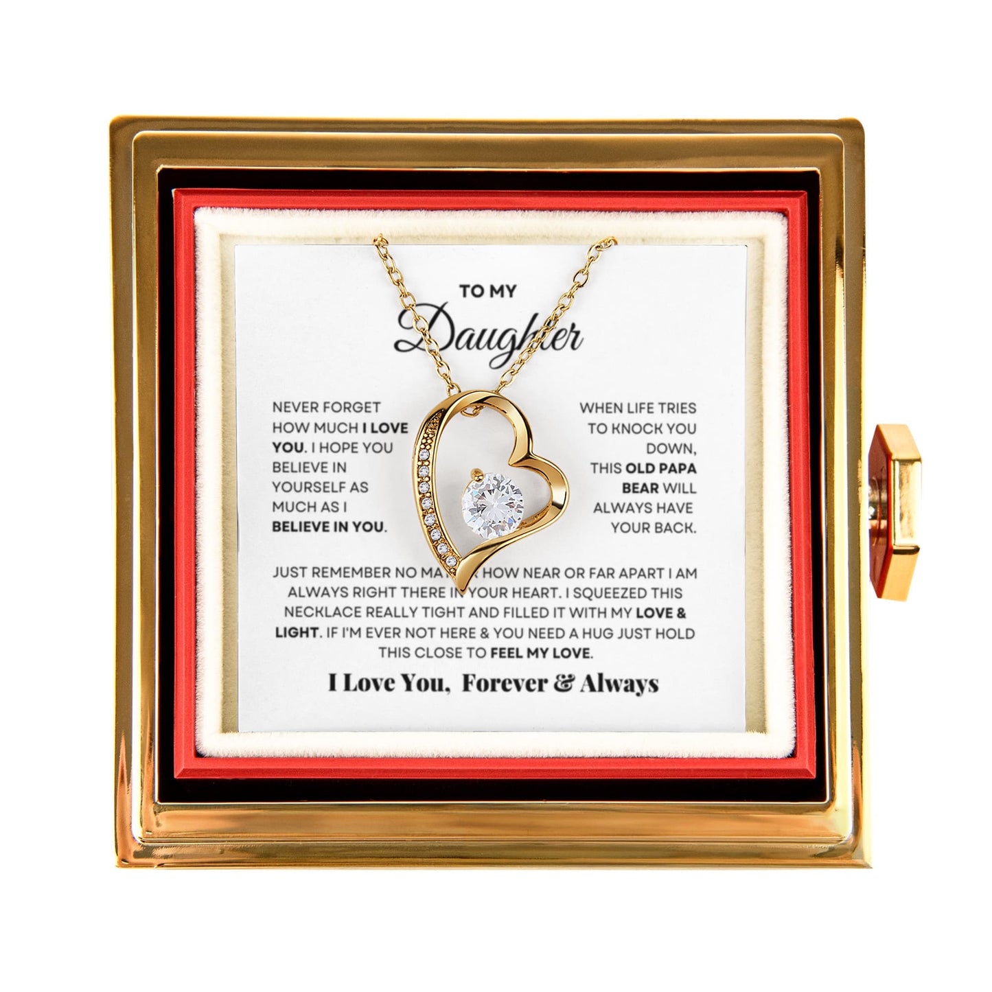 Daughter Necklace from Mom and Dad, Forever Love Pendant with Rotating Rose Box, Gift for Birthday, Valentines Day, Graduation, Christmas