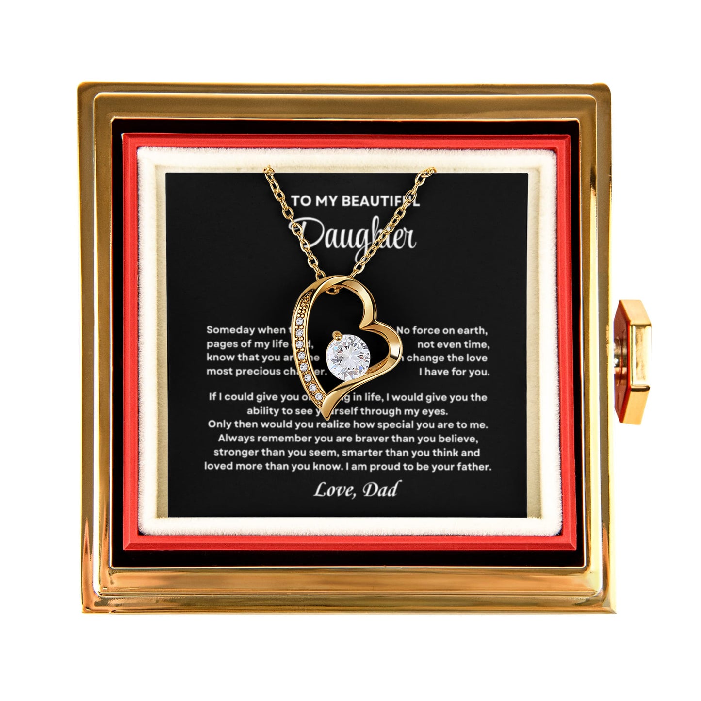 Daughter Necklace from Dad, Forever Love Pendant with Rotating Rose Box, Gift for Birthday, Valentines Day, Graduation, Christmas