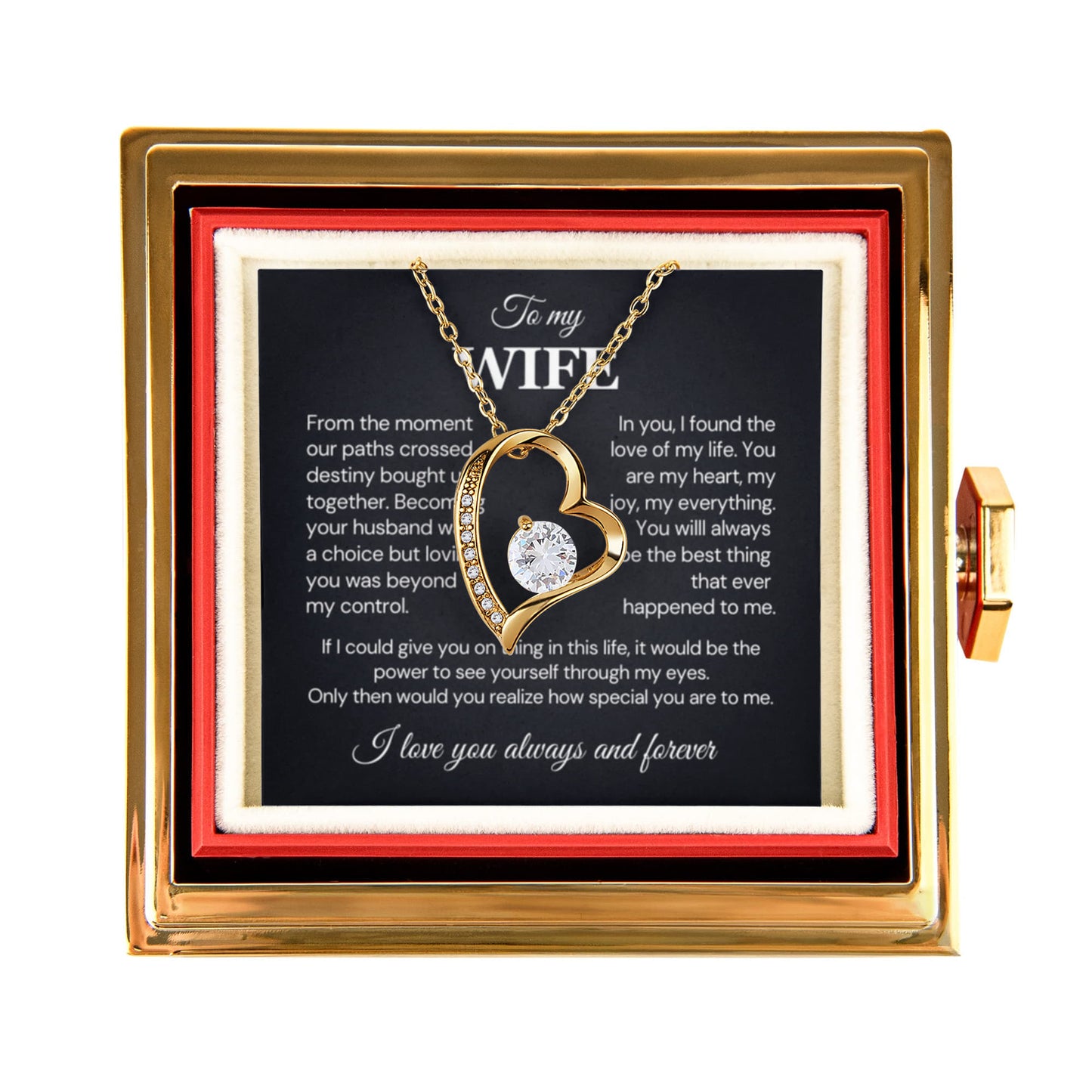 To my Wife Necklace from Husband, Forever Love Pendant with Rotating Rose Box, Gift for Anniversary, Valentines Day, Birthday