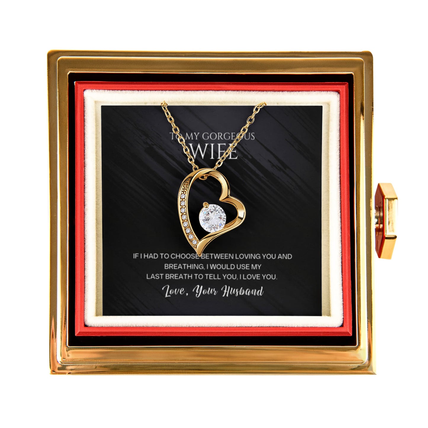 To my  Wife Necklace from Husband, Forever Love Pendant with Rotating Rose Box, Gift for Anniversary, Valentines Day, Birthday