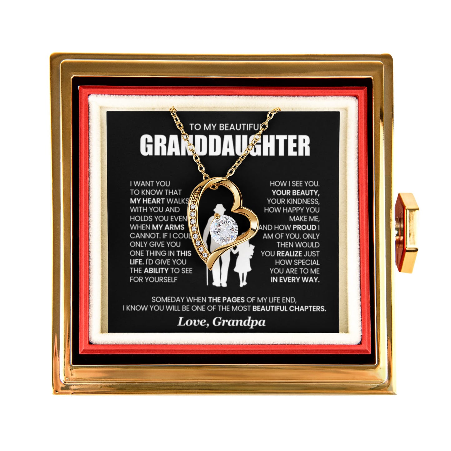 To my Granddaughter necklace from Grandpa, Forever Love Pendant with Rotating Rose Box, Gift for Birthday, Valentines Day, Graduation, Christmas