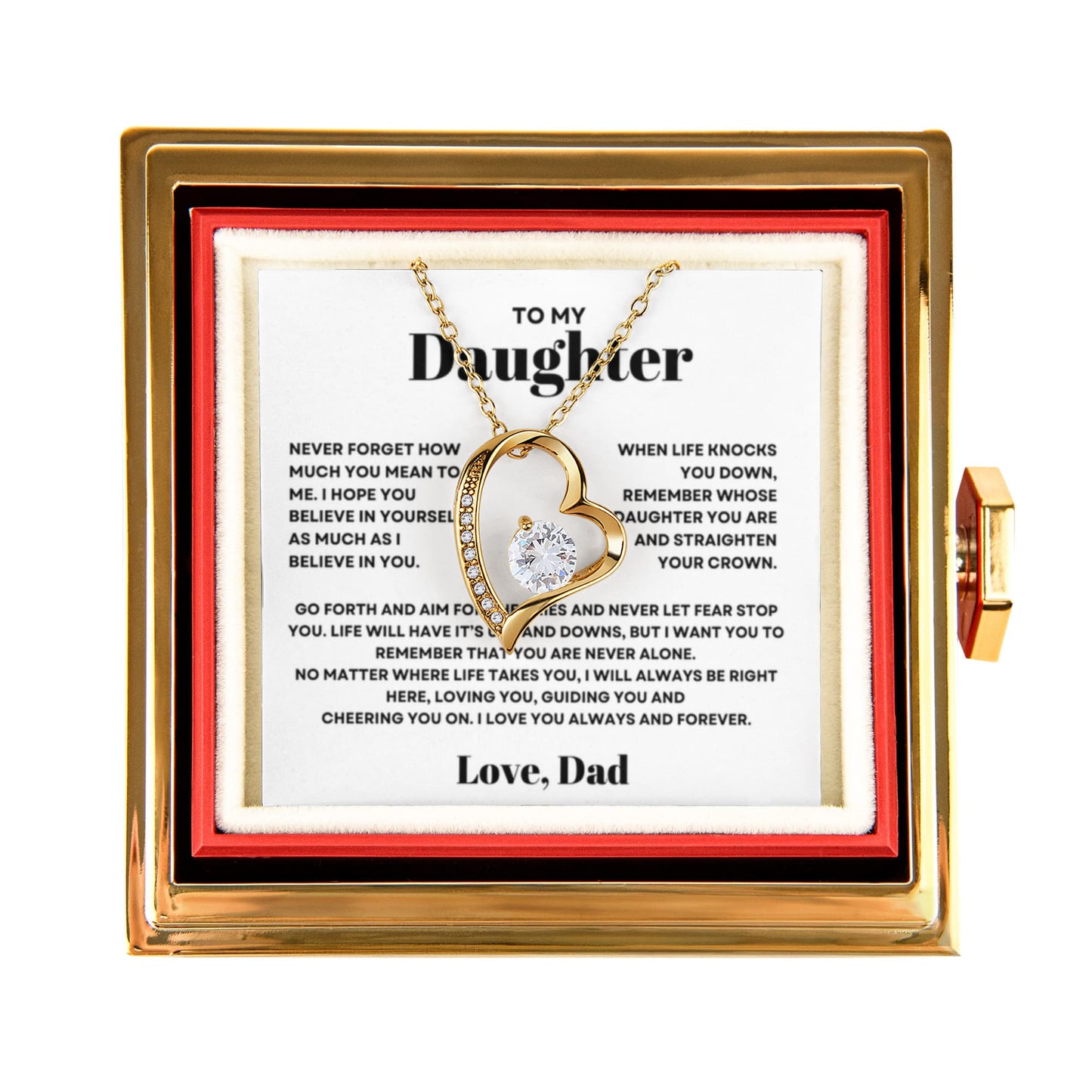 Daughter Necklace from Dad, Forever Love Pendant with Rotating Rose Box, Gift for Birthday, Valentines Day, Graduation, Christmas