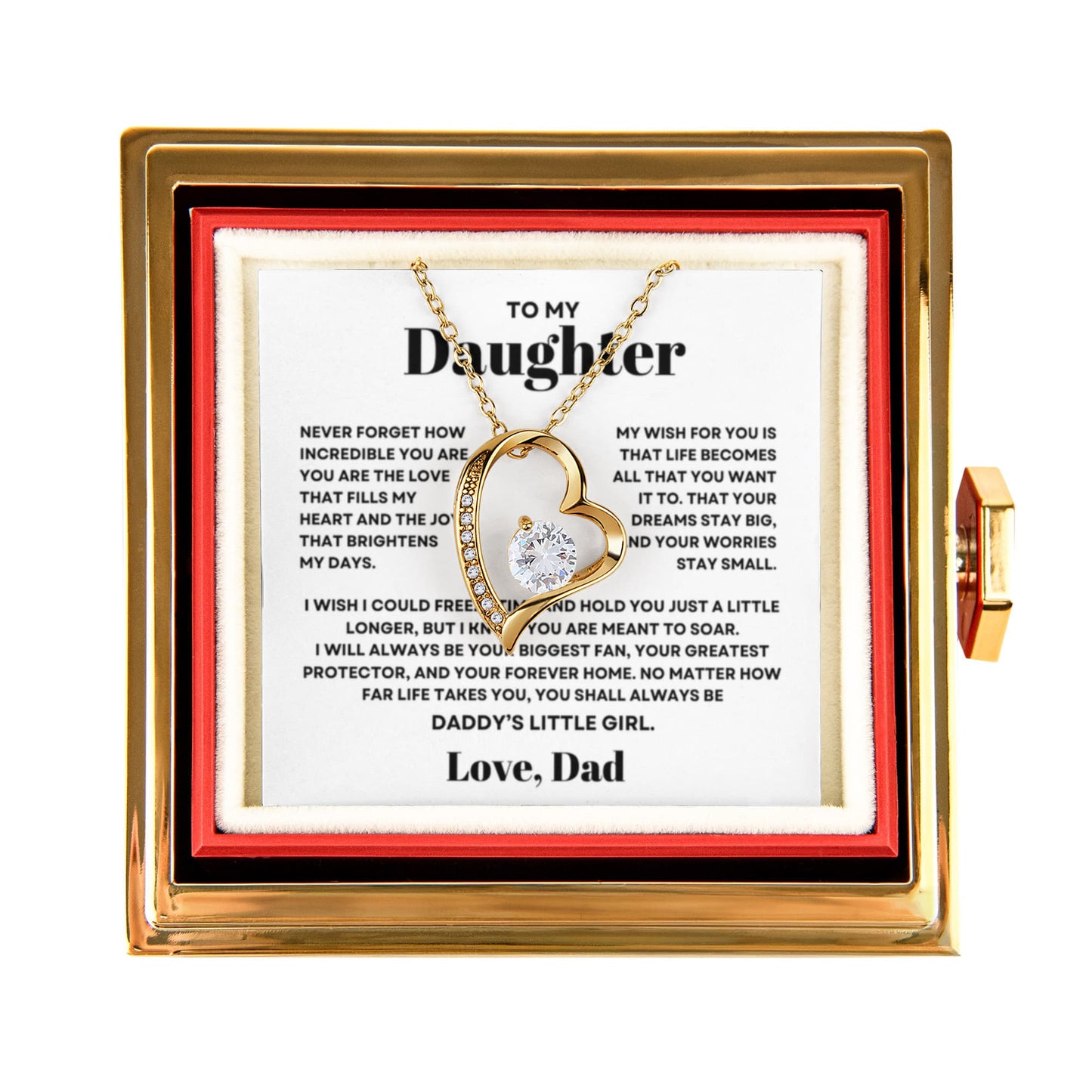 Daughter Necklace from Dad, Forever Love Pendant with Rotating Rose Box, Gift for Birthday, Valentines Day, Graduation, Christmas