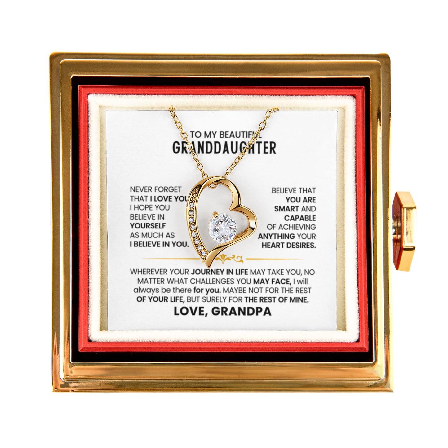 To my Granddaughter necklace from Grandparents, Forever Love Pendant with Rotating Rose Box, Gift for Birthday, Valentines Day, Graduation, Christmas