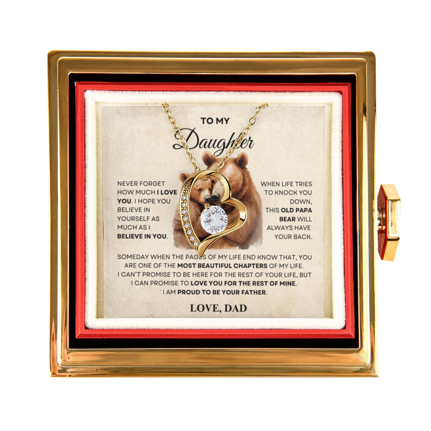 Daughter Necklace from Dad, Forever Love Pendant with Rotating Rose Box, Gift for Birthday, Valentines Day, Graduation, Christmas