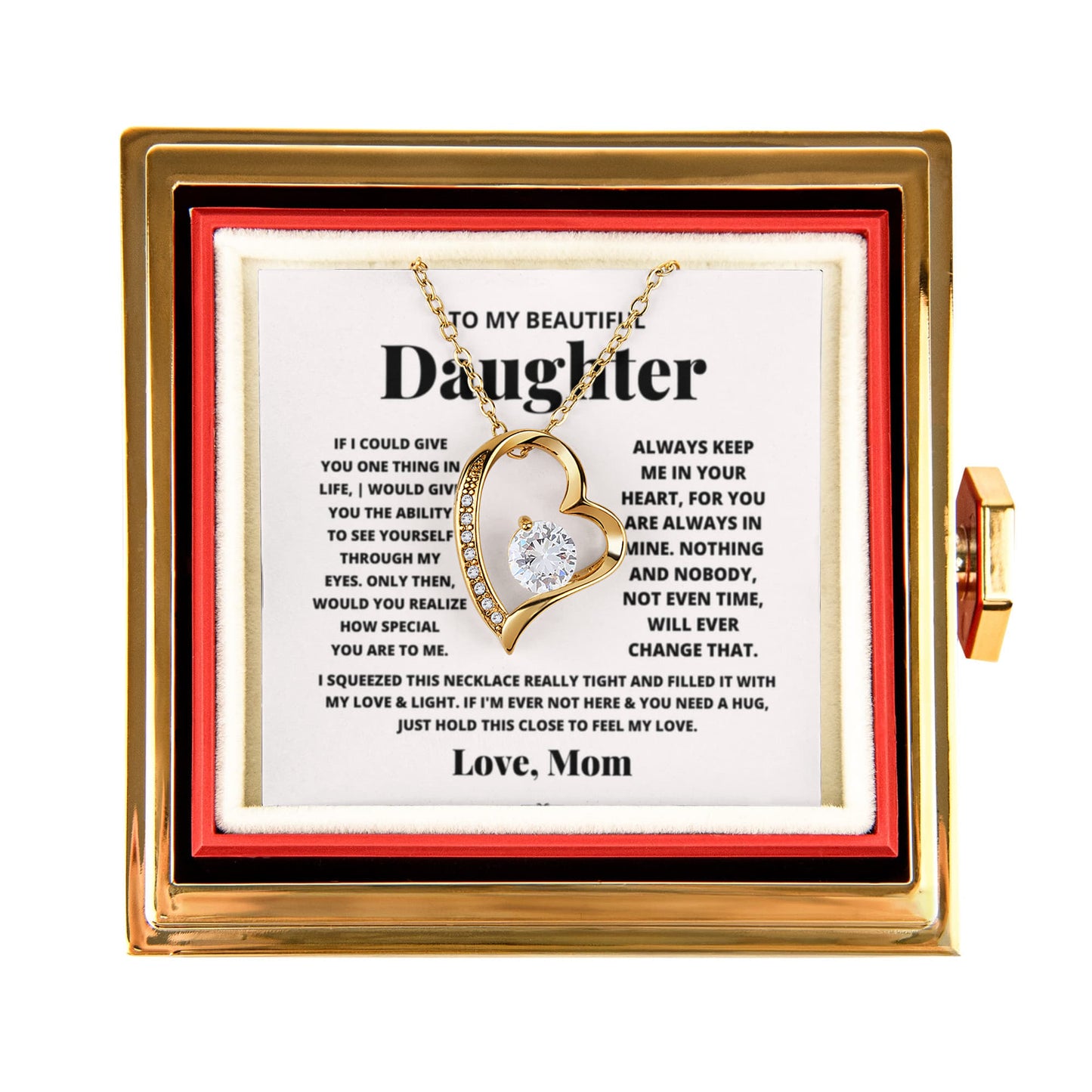 Daughter Necklace from Mom, Forever Love Pendant with Rotating Rose Box, Gift for Birthday, Valentines Day, Graduation, Christmas