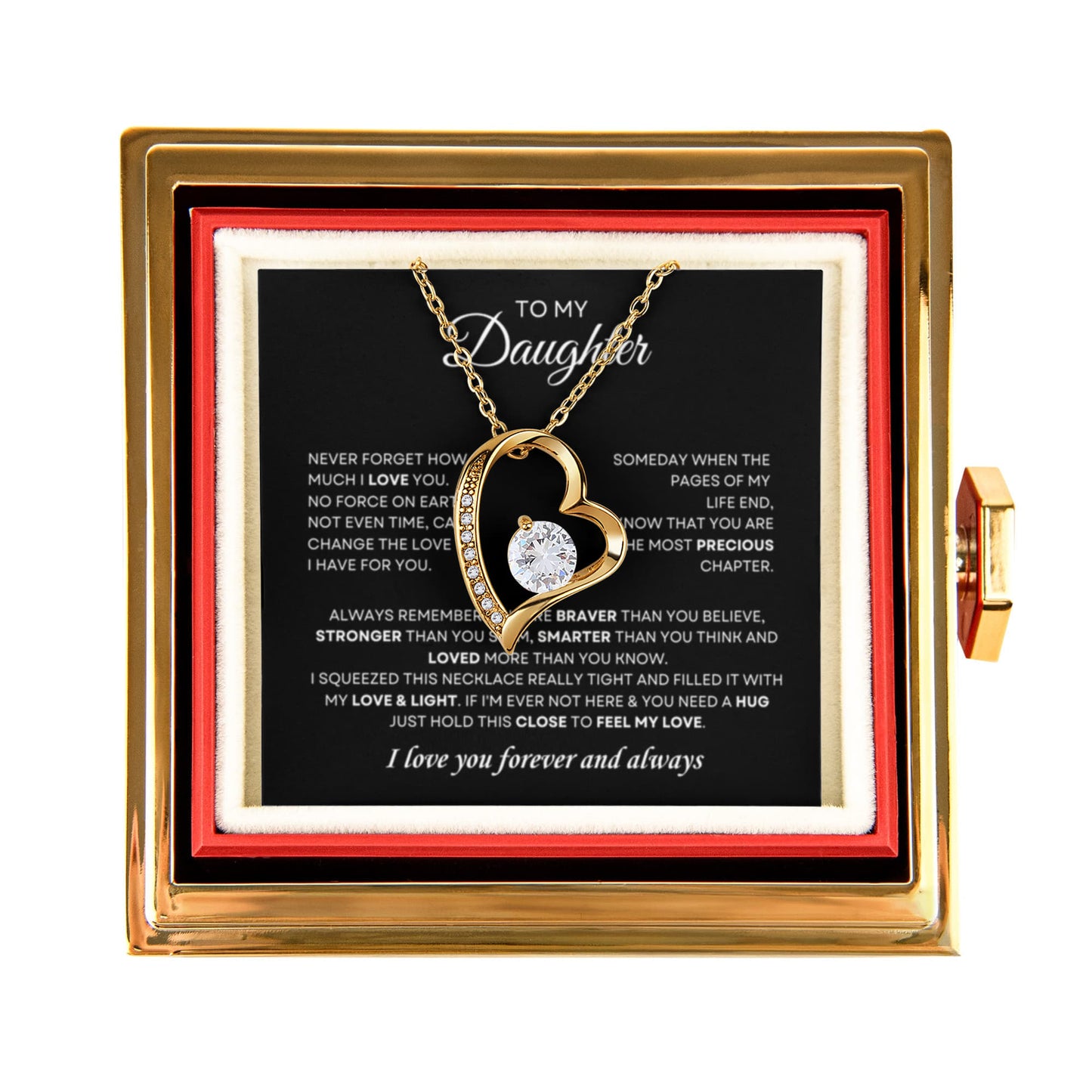 Daughter Necklace from Mom and Dad, Forever Love Pendant with Rotating Rose Box, Gift for Birthday, Valentines Day, Graduation, Christmas