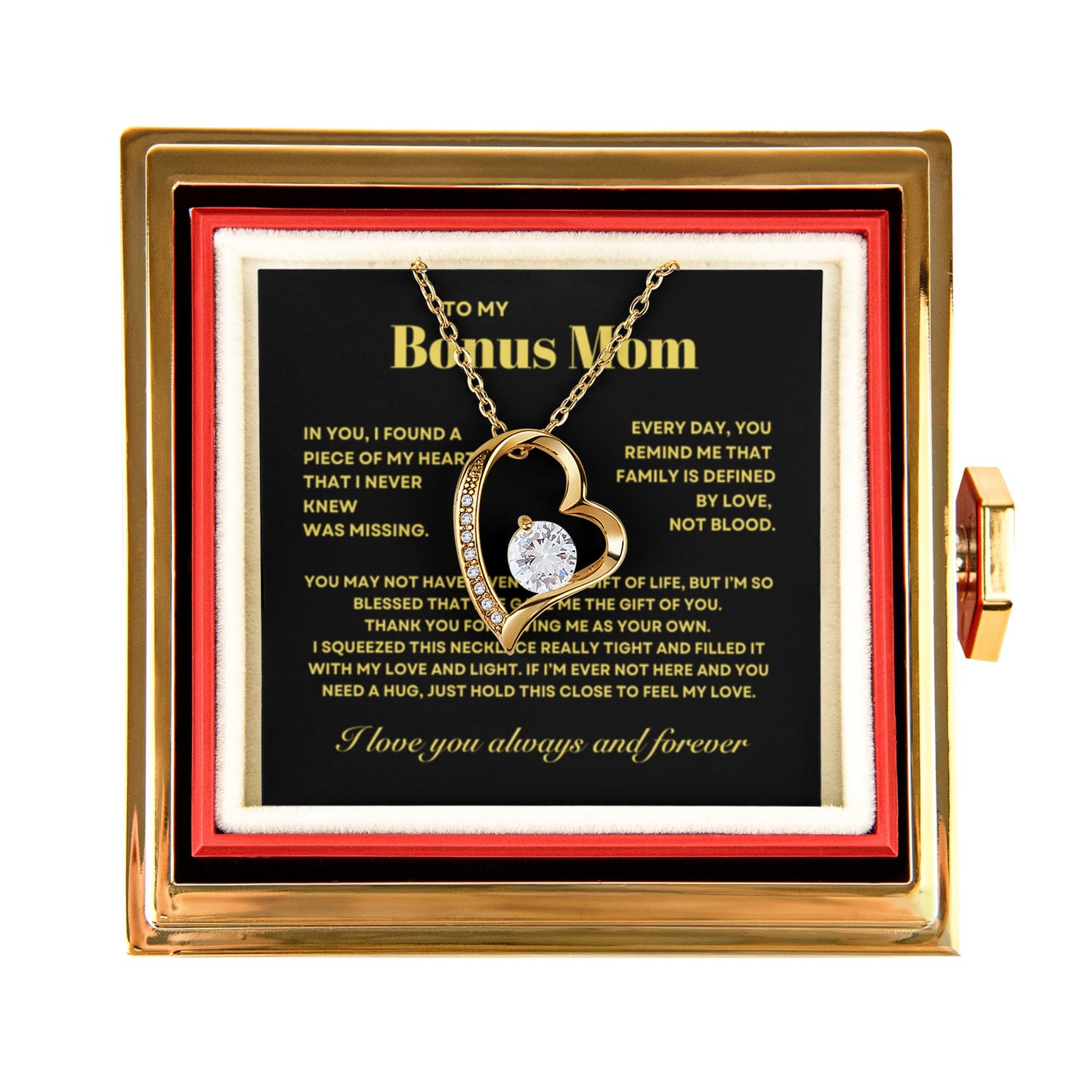 Bonus Mom Necklace Gift from Stepdaughter, Forever Love Necklace with Rotating Rose Box, Gift for mothers day, Valentines Day, Birthday