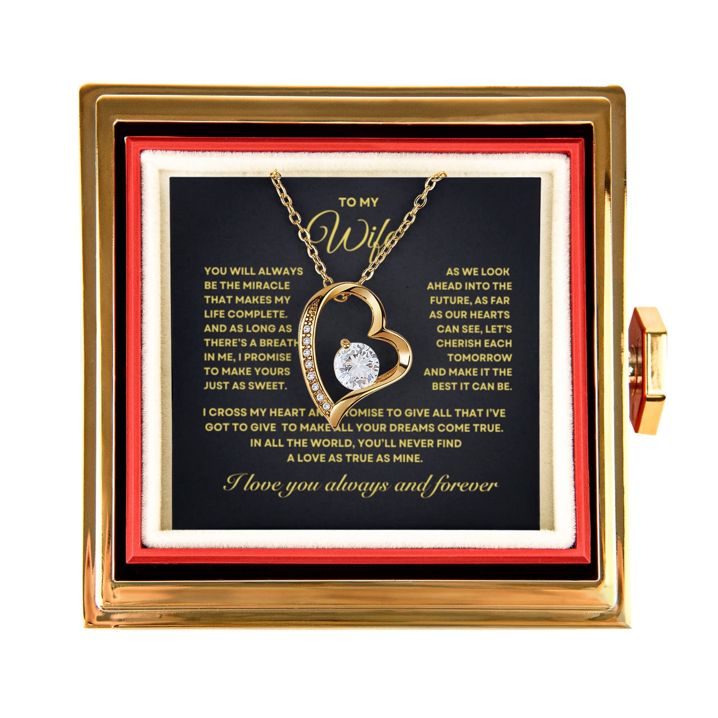 To my Wife Necklace from Husband, Forever Love Pendant with Rotating Rose Box, Gift for Anniversary, Valentines Day, Birthday