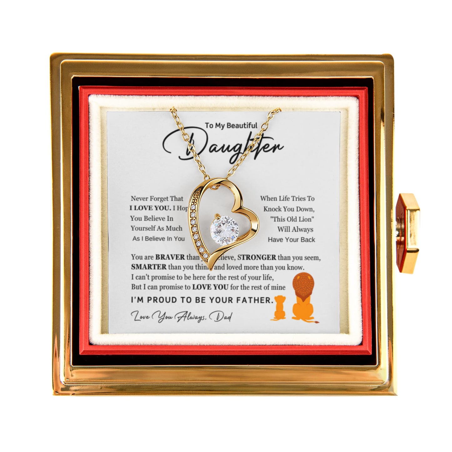 Daughter Necklace from Dad, Forever Love Pendant with Rotating Rose Box, Gift for Birthday, Valentines Day, Graduation, Christmas