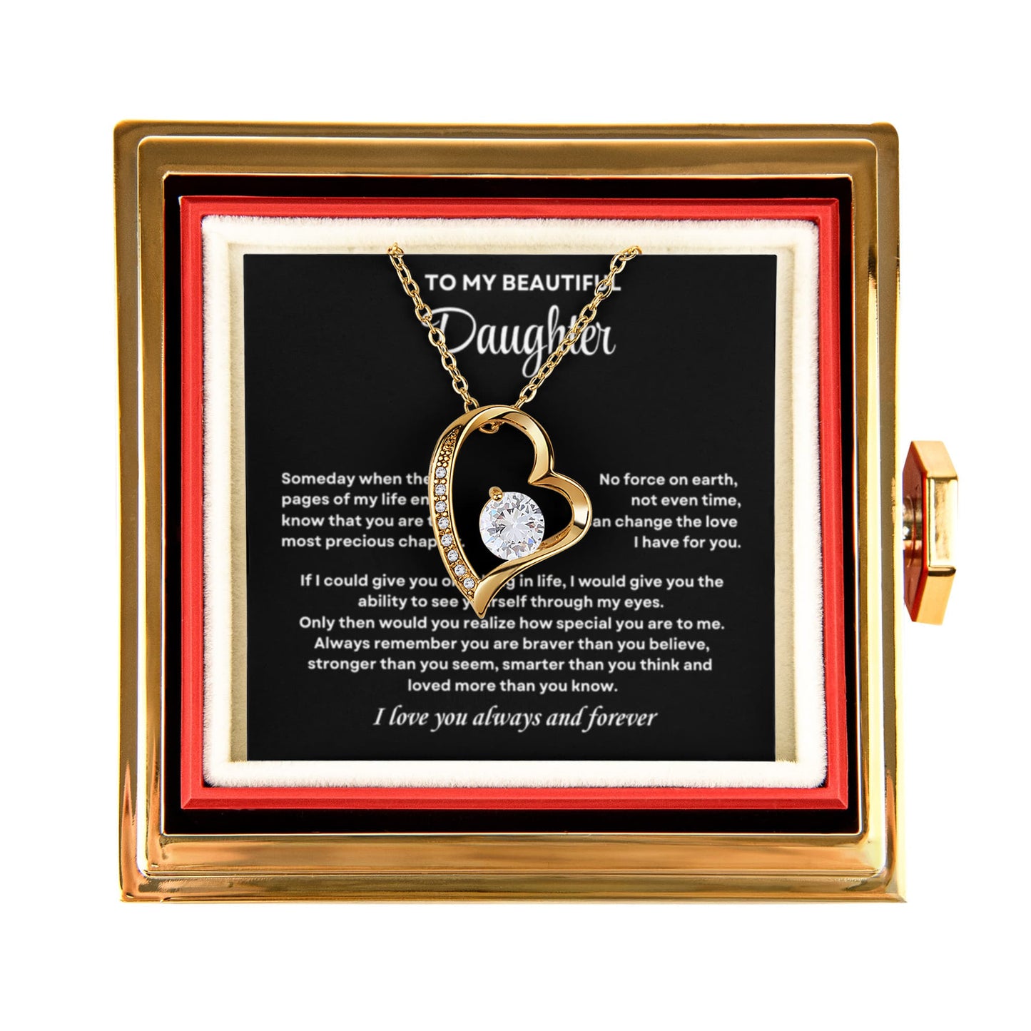 Daughter Necklace from Mom and Dad, Forever Love Pendant with Rotating Rose Box, Gift for Birthday, Valentines Day, Graduation, Christmas