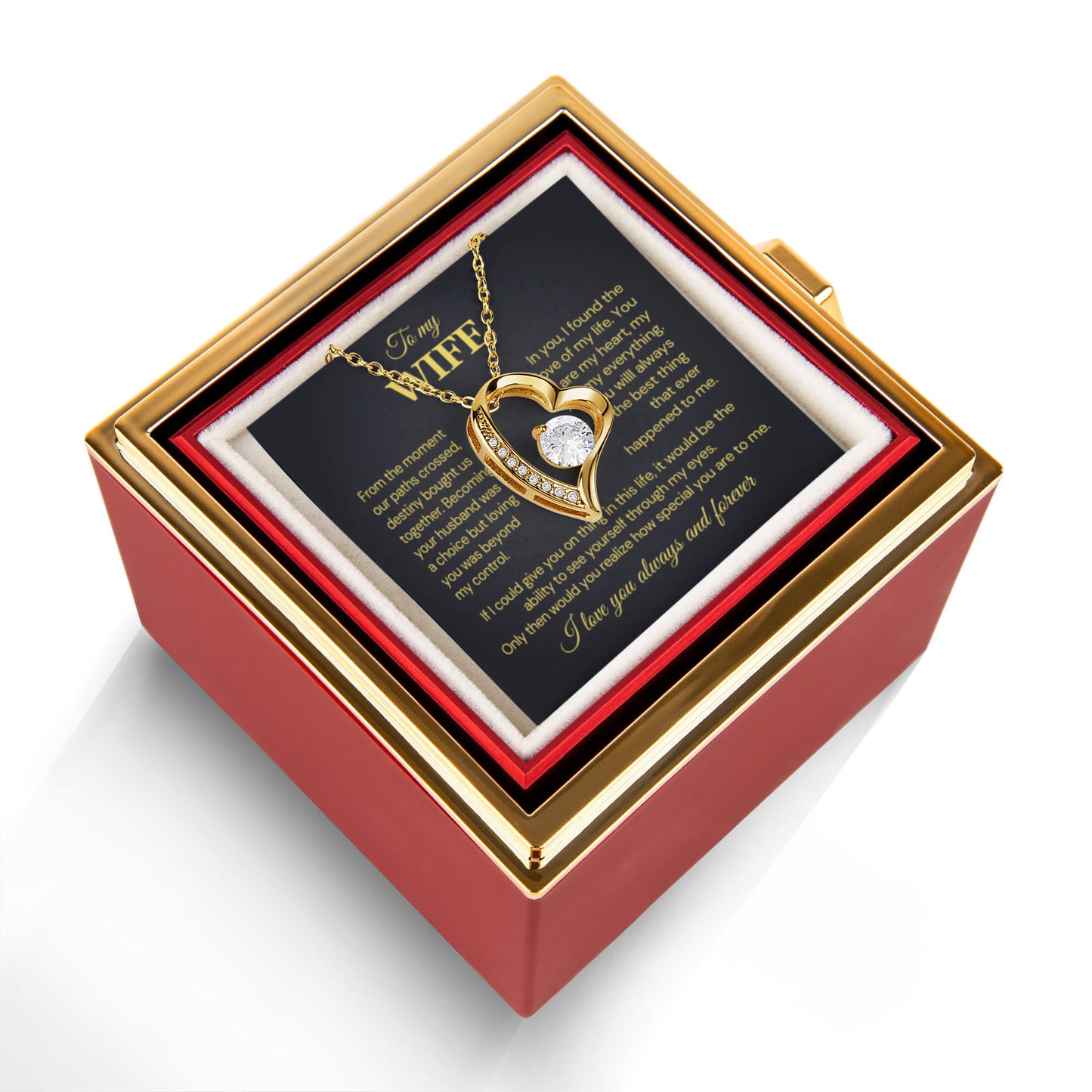 To my Wife Necklace from Husband, Forever Love Pendant with Rotating Rose Box, Gift for Anniversary, Valentines Day, Birthday