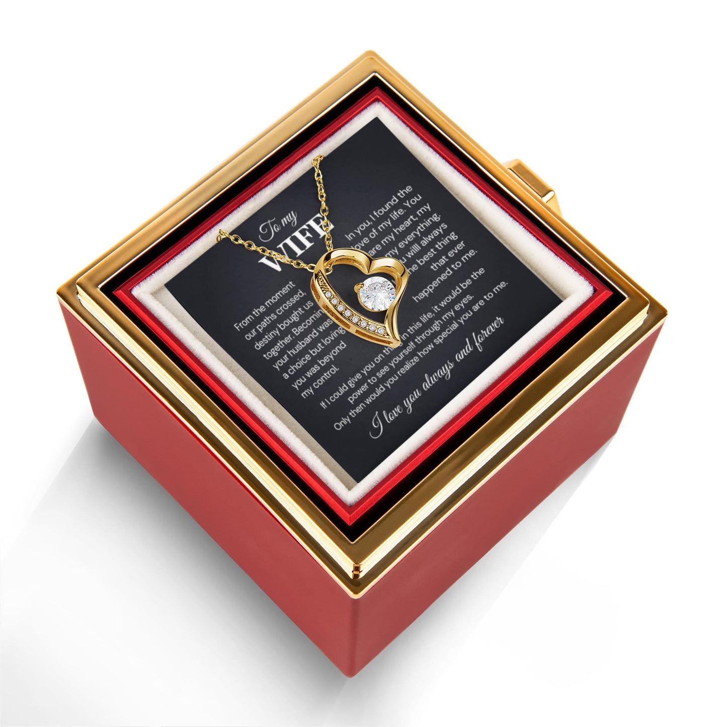To my Wife Necklace from Husband, Forever Love Pendant with Rotating Rose Box, Gift for Anniversary, Valentines Day, Birthday