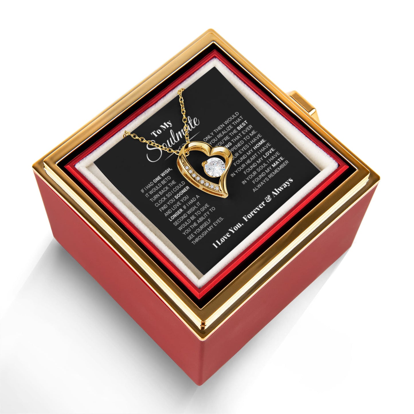 To my Soulmate Wife Necklace from Husband, Forever Love Pendant with Rotating Rose Box, Gift for Anniversary, Valentines Day, Birthday