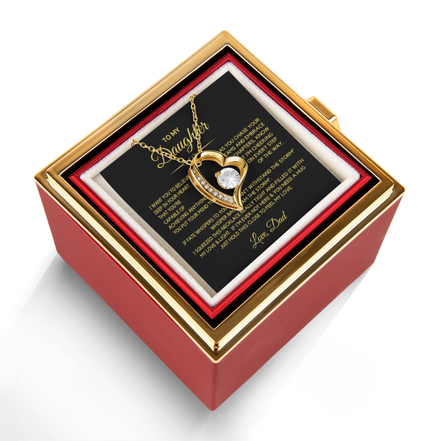 Daughter Necklace from Dad, Forever Love Pendant with Rotating Rose Box, Gift for Birthday, Valentines Day, Graduation, Christmas