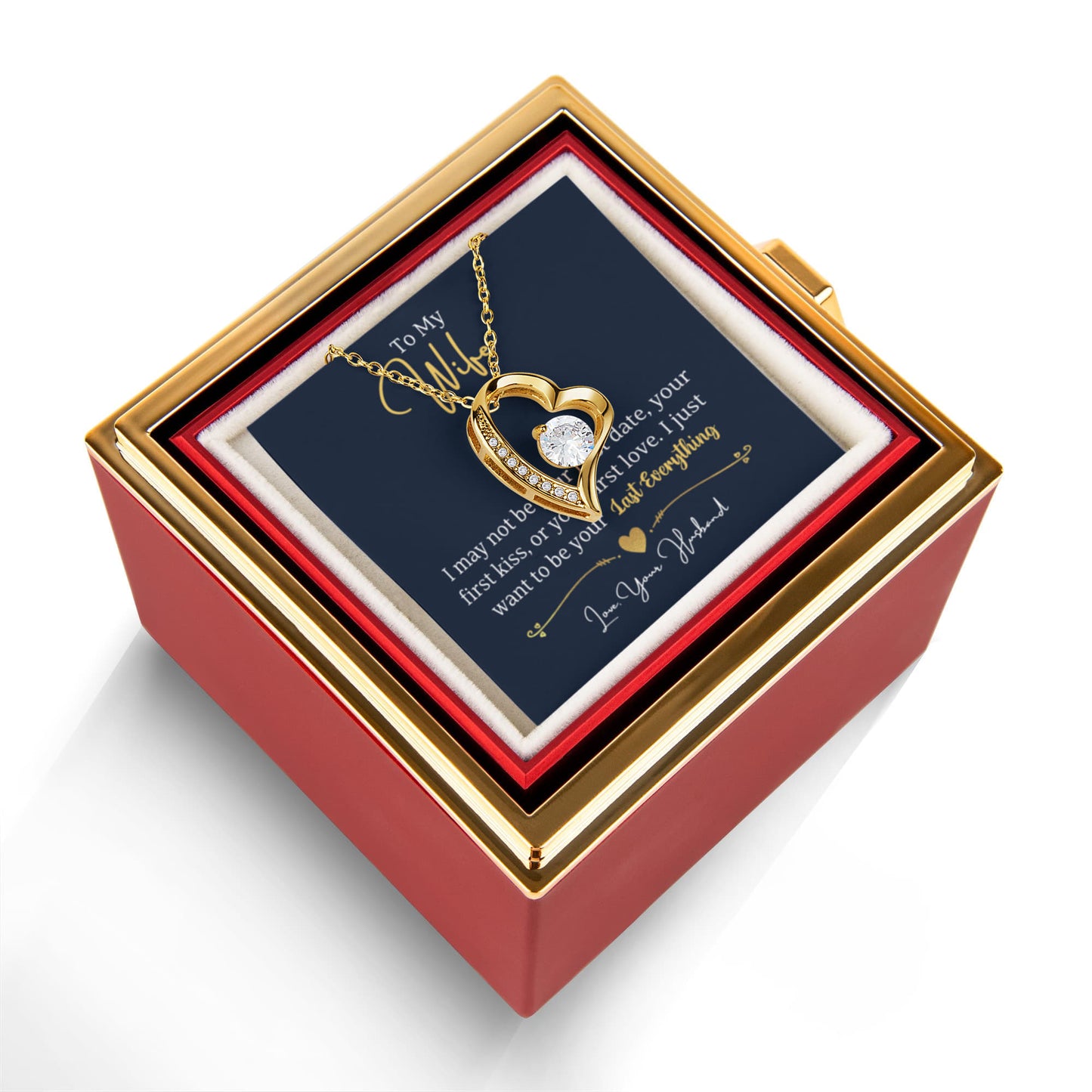 To my  Wife Necklace from Husband, Forever Love Pendant with Rotating Rose Box, Gift for Anniversary, Valentines Day, Birthday