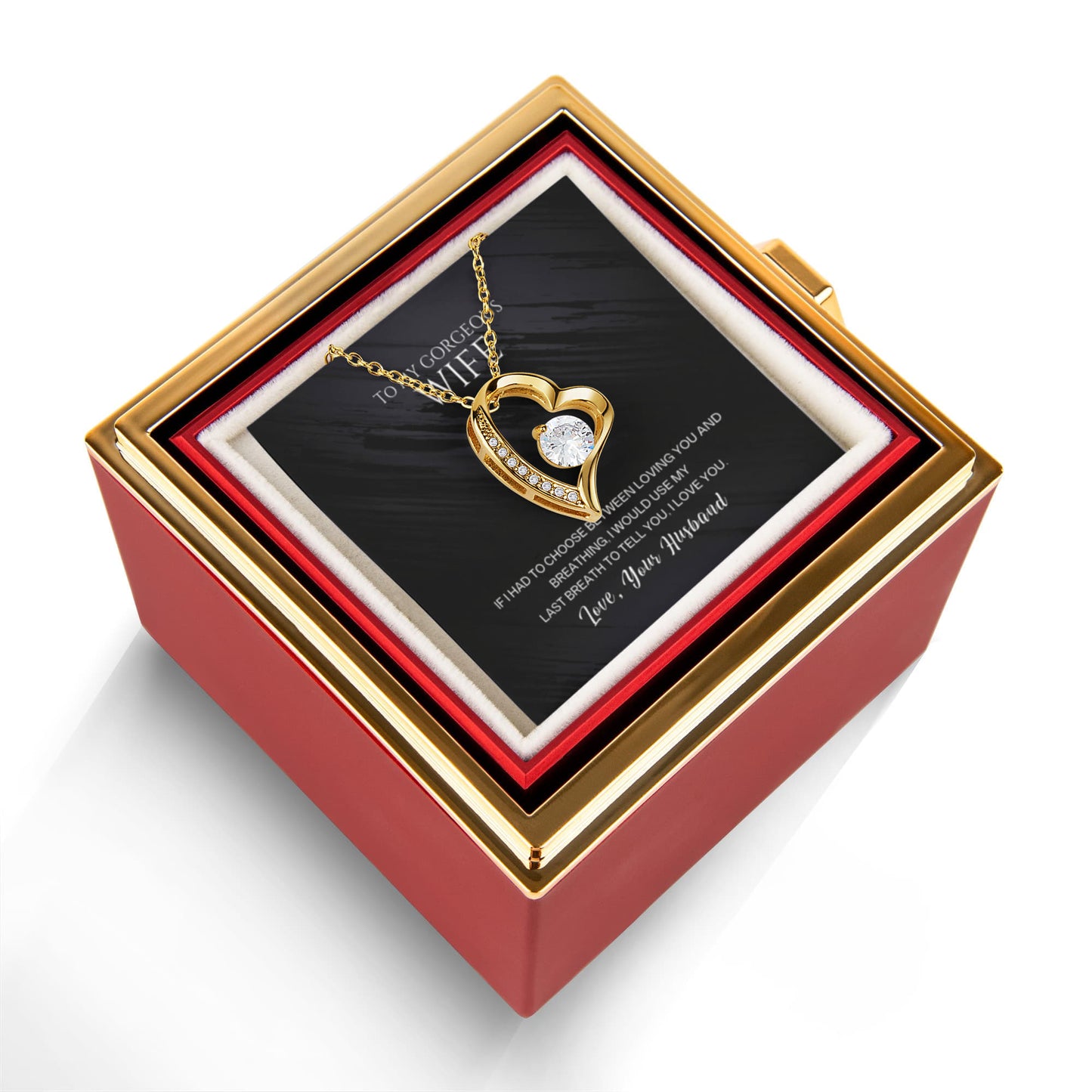 To my  Wife Necklace from Husband, Forever Love Pendant with Rotating Rose Box, Gift for Anniversary, Valentines Day, Birthday