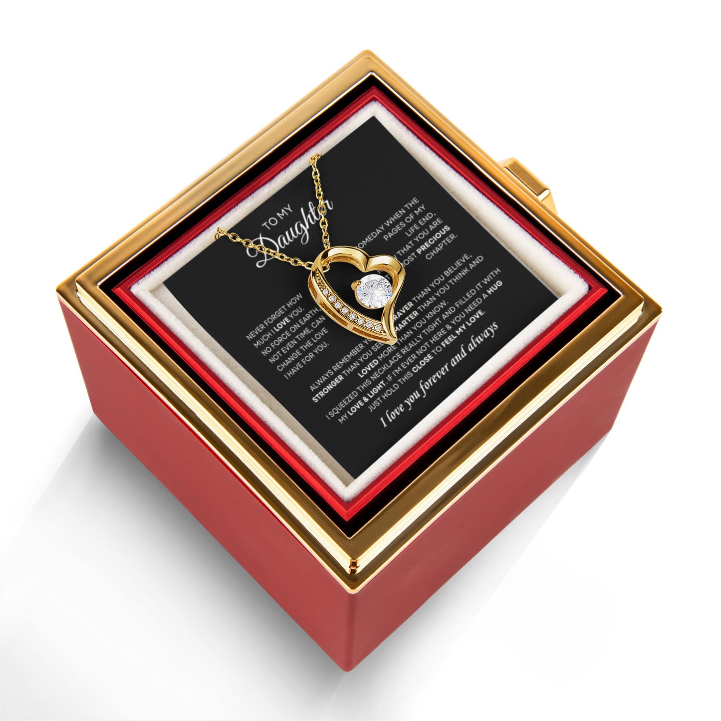 Daughter Necklace from Mom and Dad, Forever Love Pendant with Rotating Rose Box, Gift for Birthday, Valentines Day, Graduation, Christmas